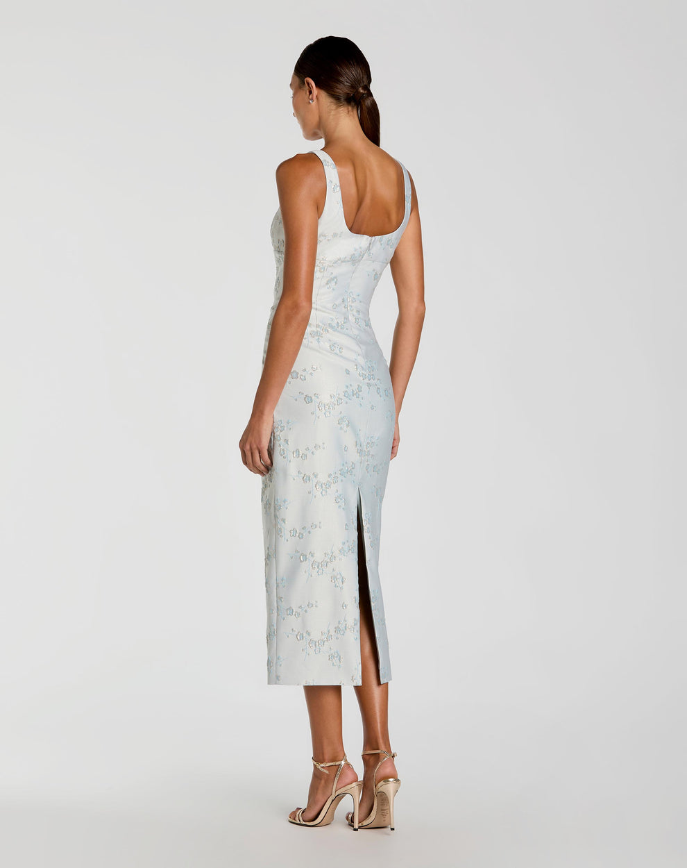 Cocktail Dresses Short Midi Floral Fitted Cocktail Dress Mac Duggal 21377 Blue Multi