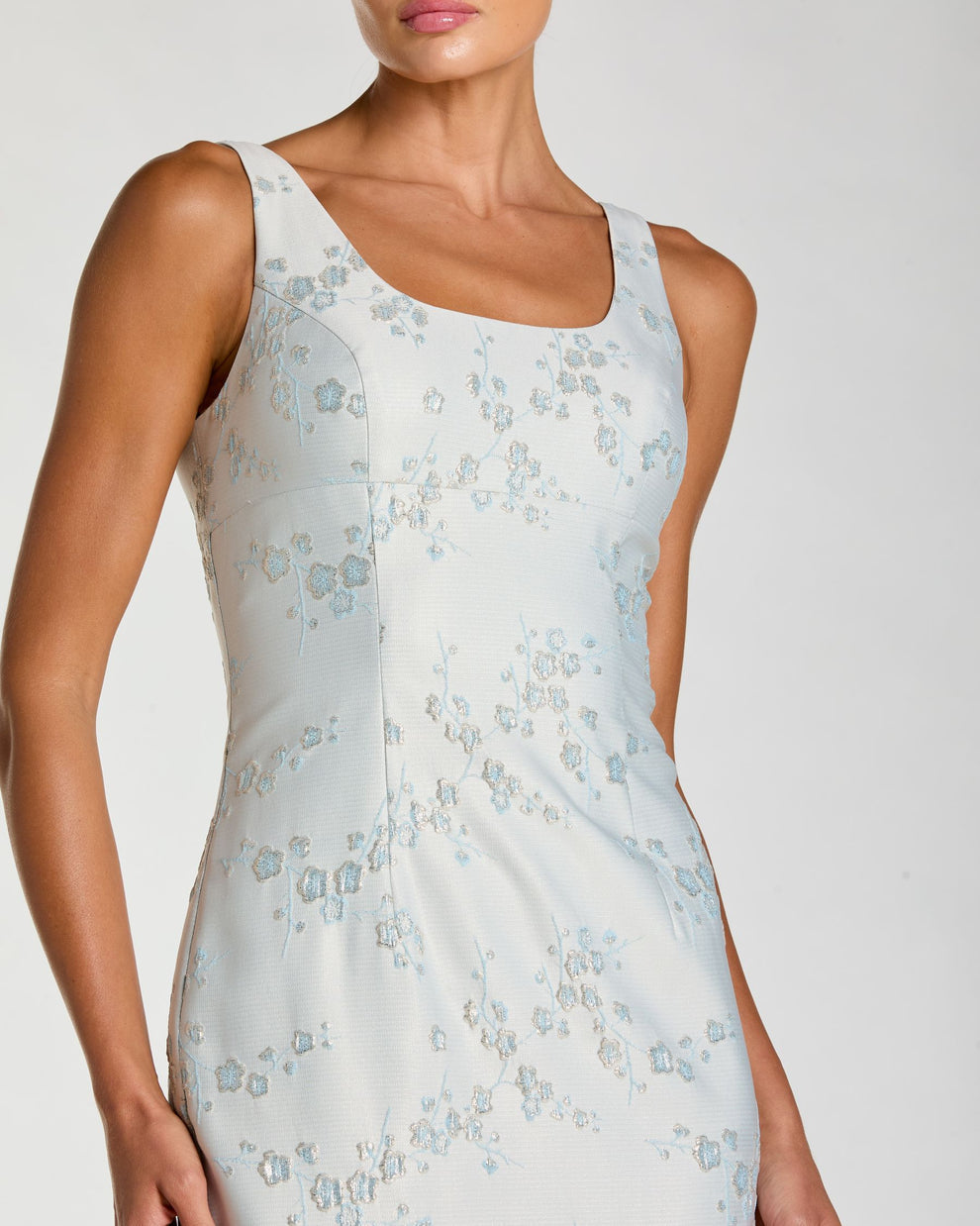 Cocktail Dresses Short Midi Floral Fitted Cocktail Dress Mac Duggal 21377 Blue Multi