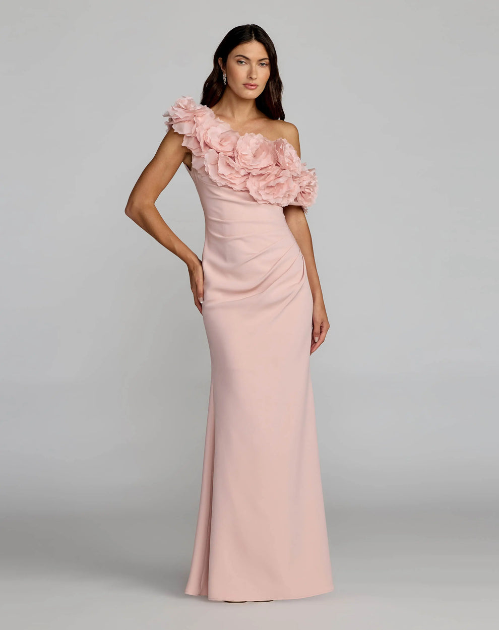 One-Shoulder Floor-Length Crepe Formal Mermaid Gown Mac Duggal 21383