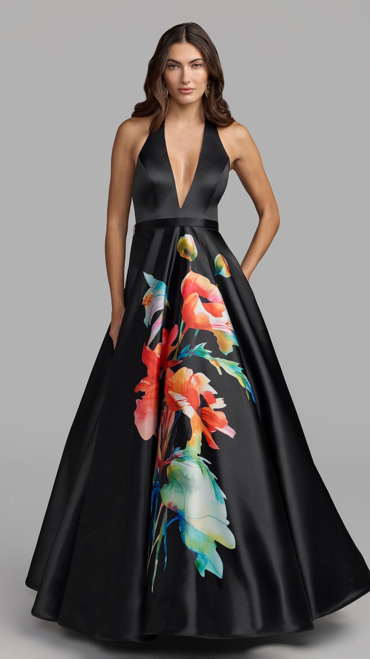 Mac Duggal style 21426 in Black Multi, front view
