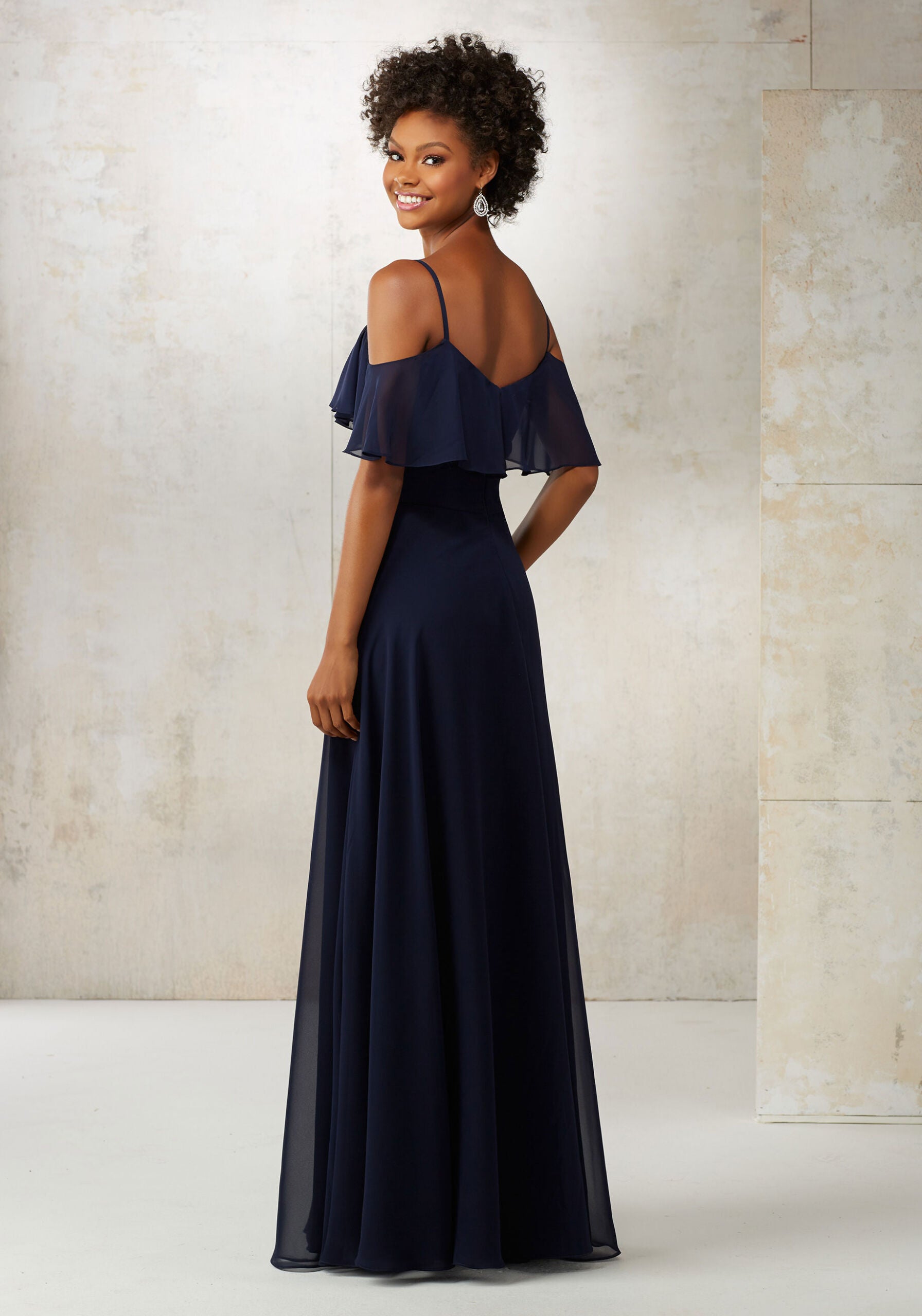 Formal Dresses Ruffle Evening Long Formal Dress MGNY Madeline Gardner New York 21509 Navy