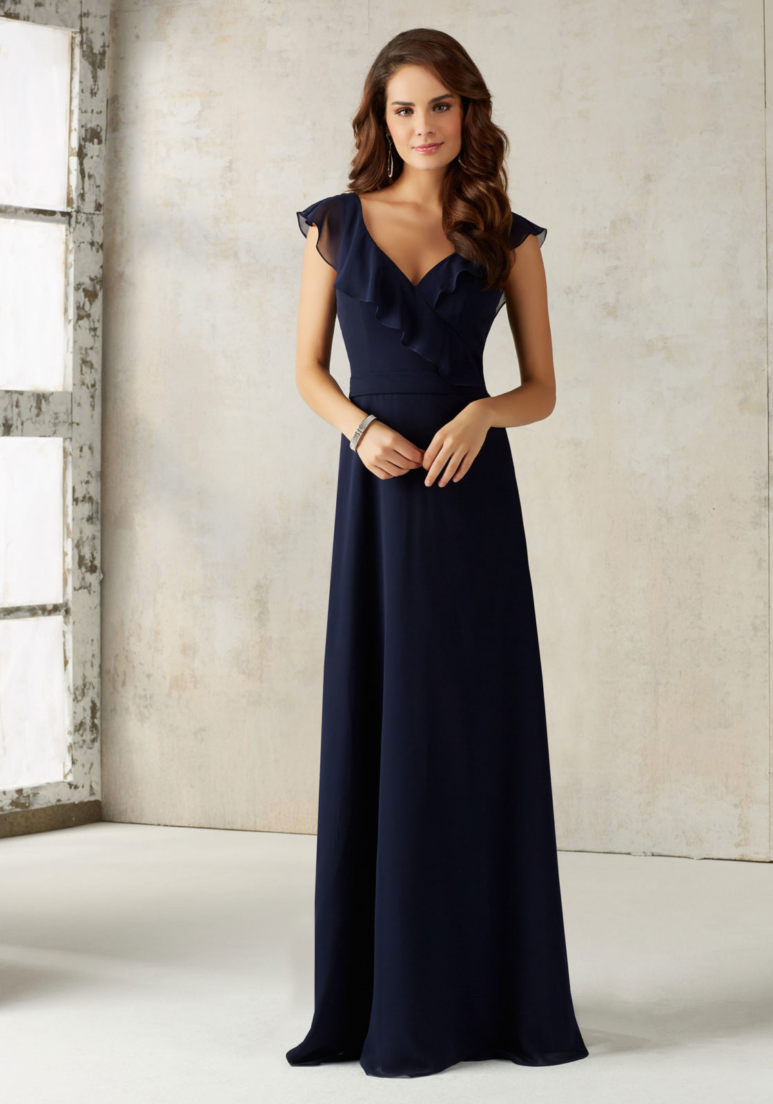 Formal Dresses Long Ruffle Evening Formal Dress MGNY Madeline Gardner New York 21527 Navy