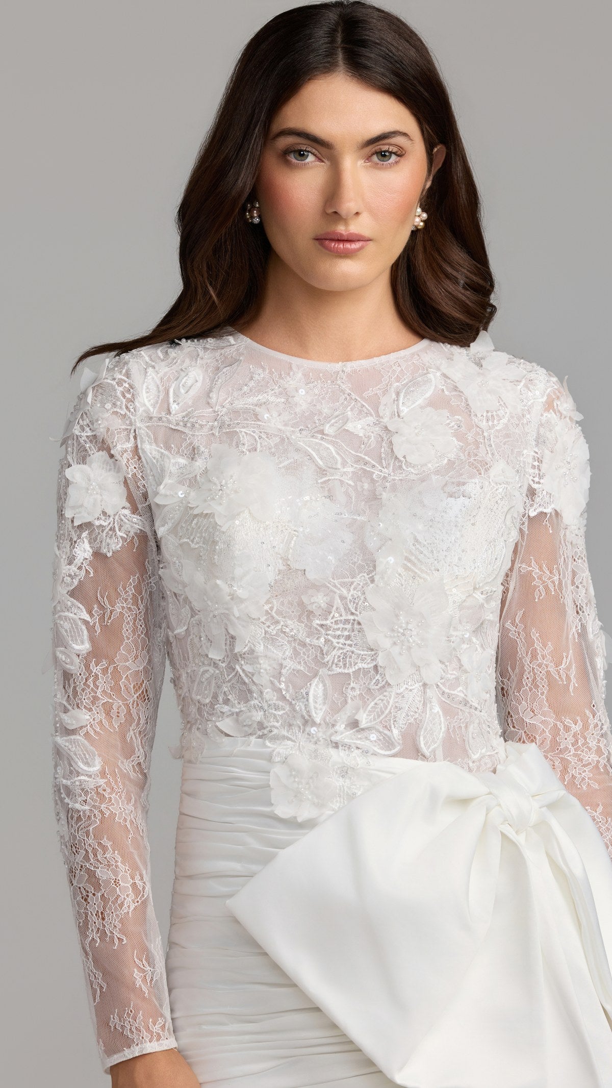 Mac Duggal style 21543 in Ivory, detail view