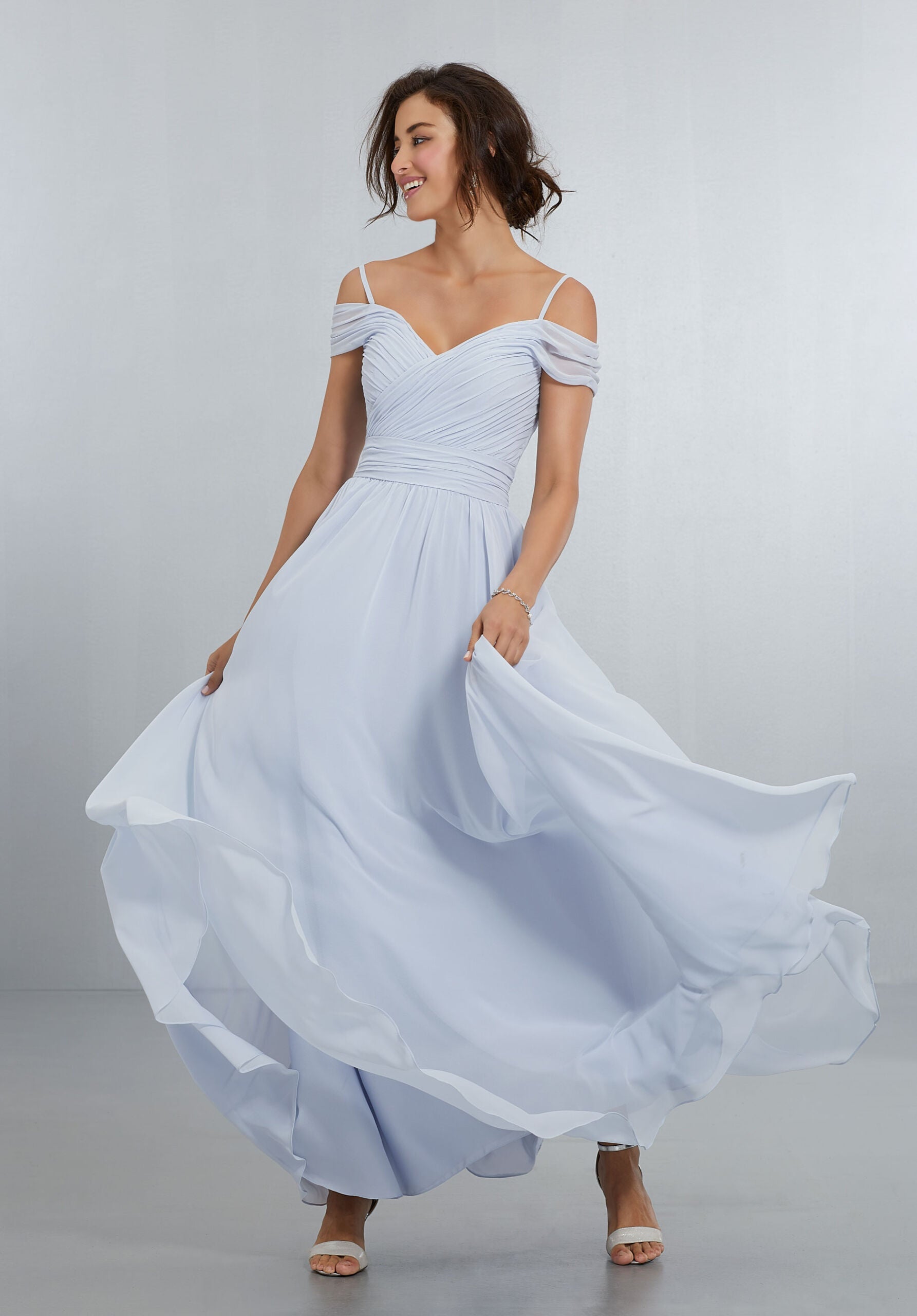 Formal Dresses Long Evening Pleated A Line Formal Dress MGNY Madeline Gardner New York 21566 Fog