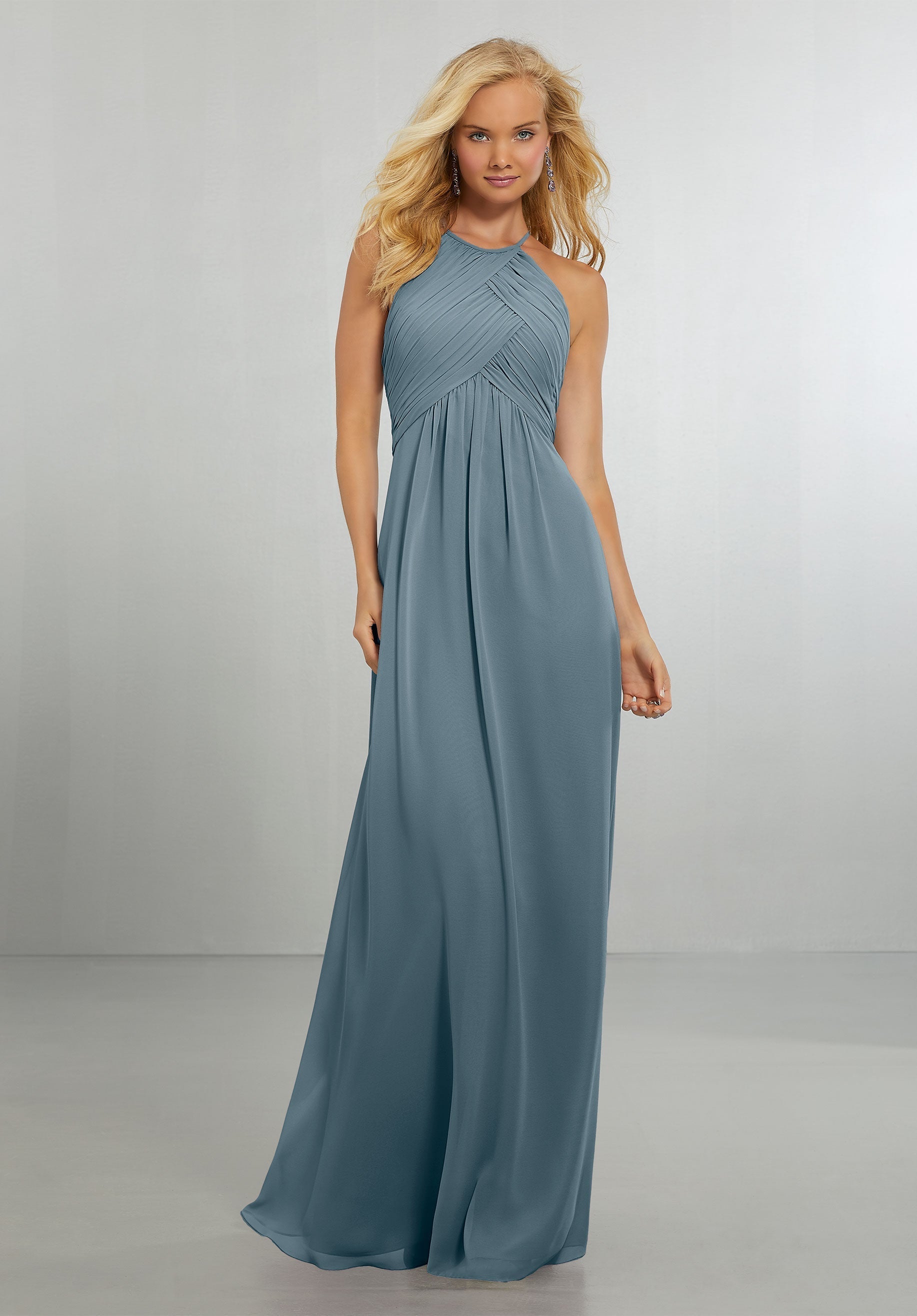 Formal Dresses Long Evening Formal Pleated Dress MGNY Madeline Gardner New York 21570 Slate