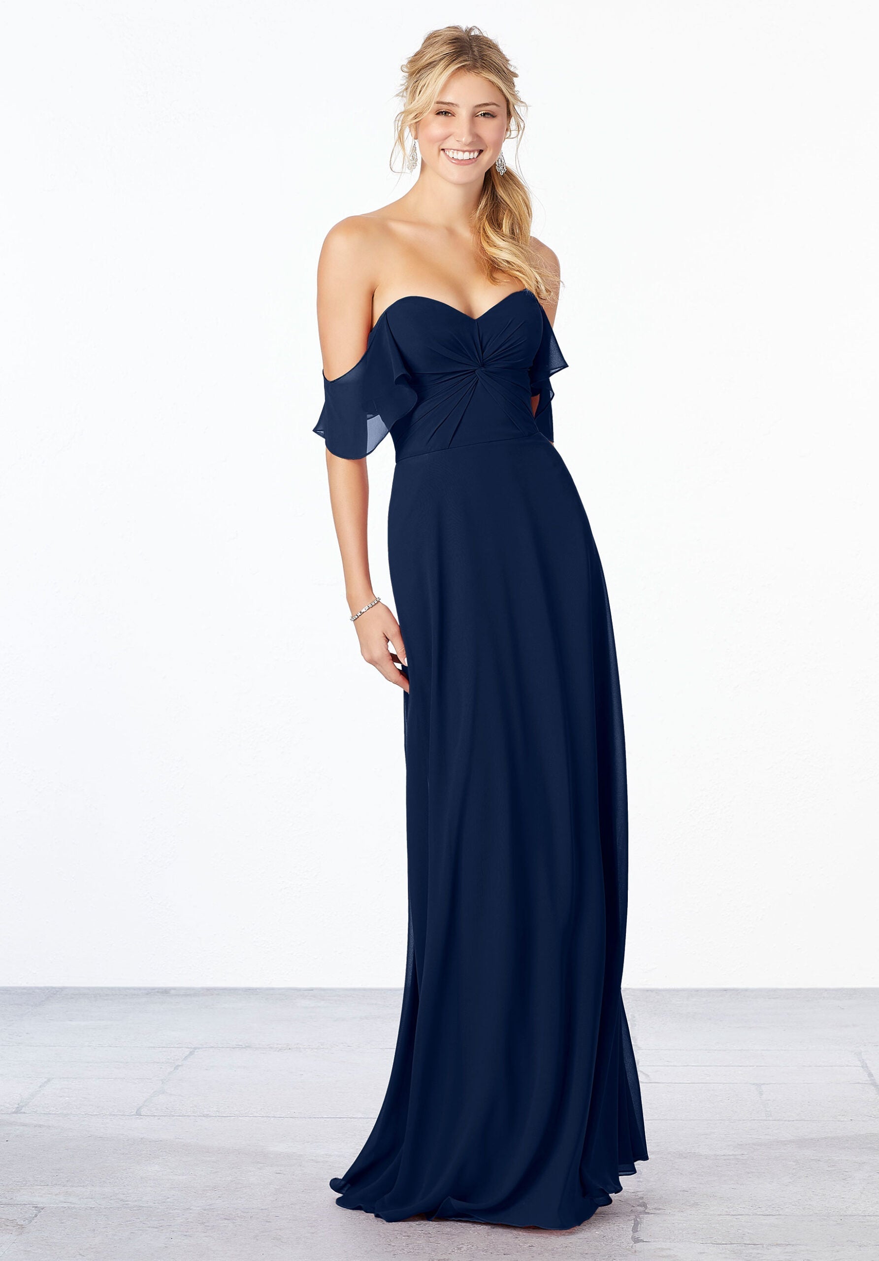 Formal Dresses Ruffle A Line Formal Evening Long Dress MGNY Madeline Gardner New York 21651 Navy
