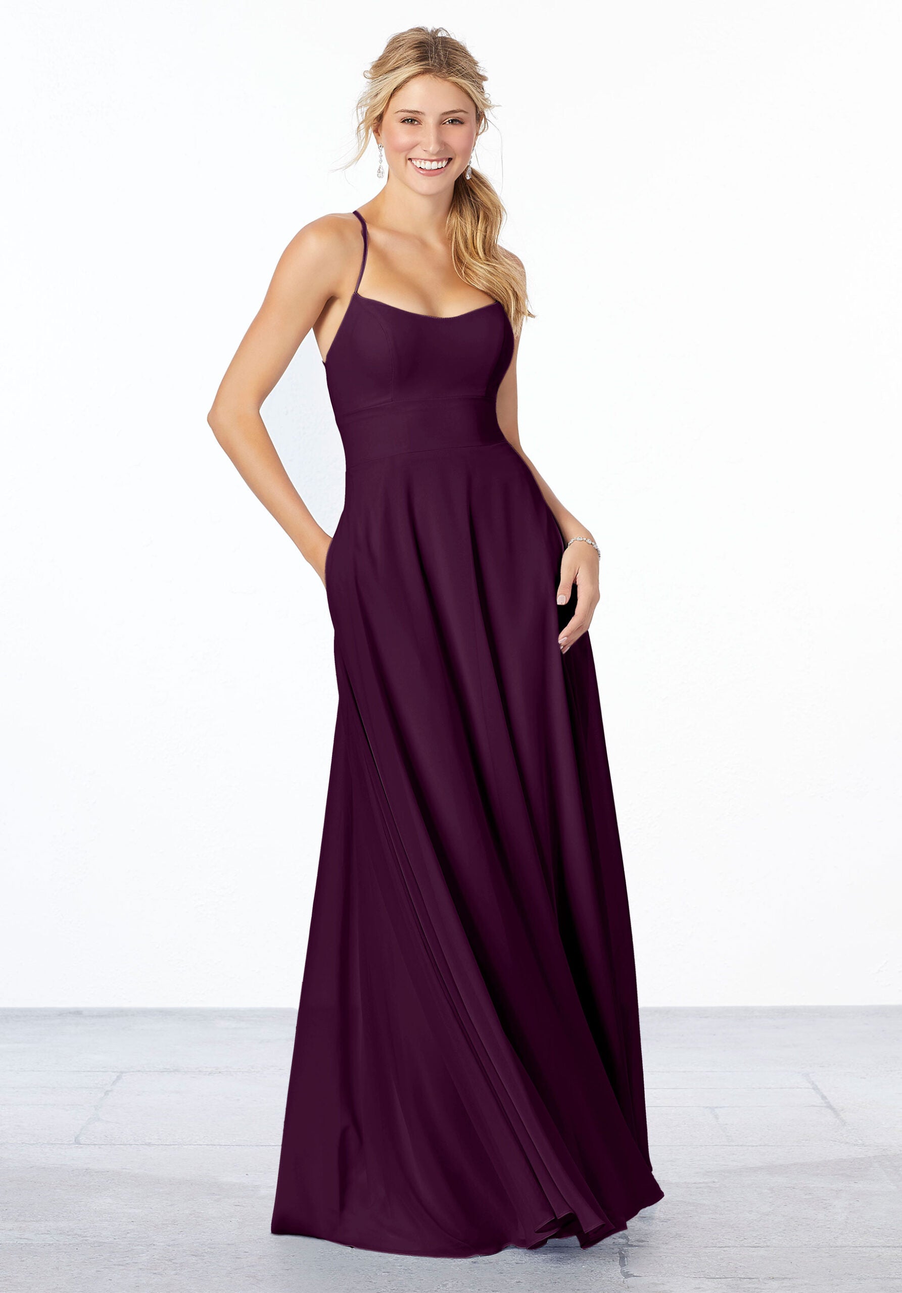 Formal Dresses Evening Long Formal A Line Dress MGNY Madeline Gardner New York 21655 Eggplant