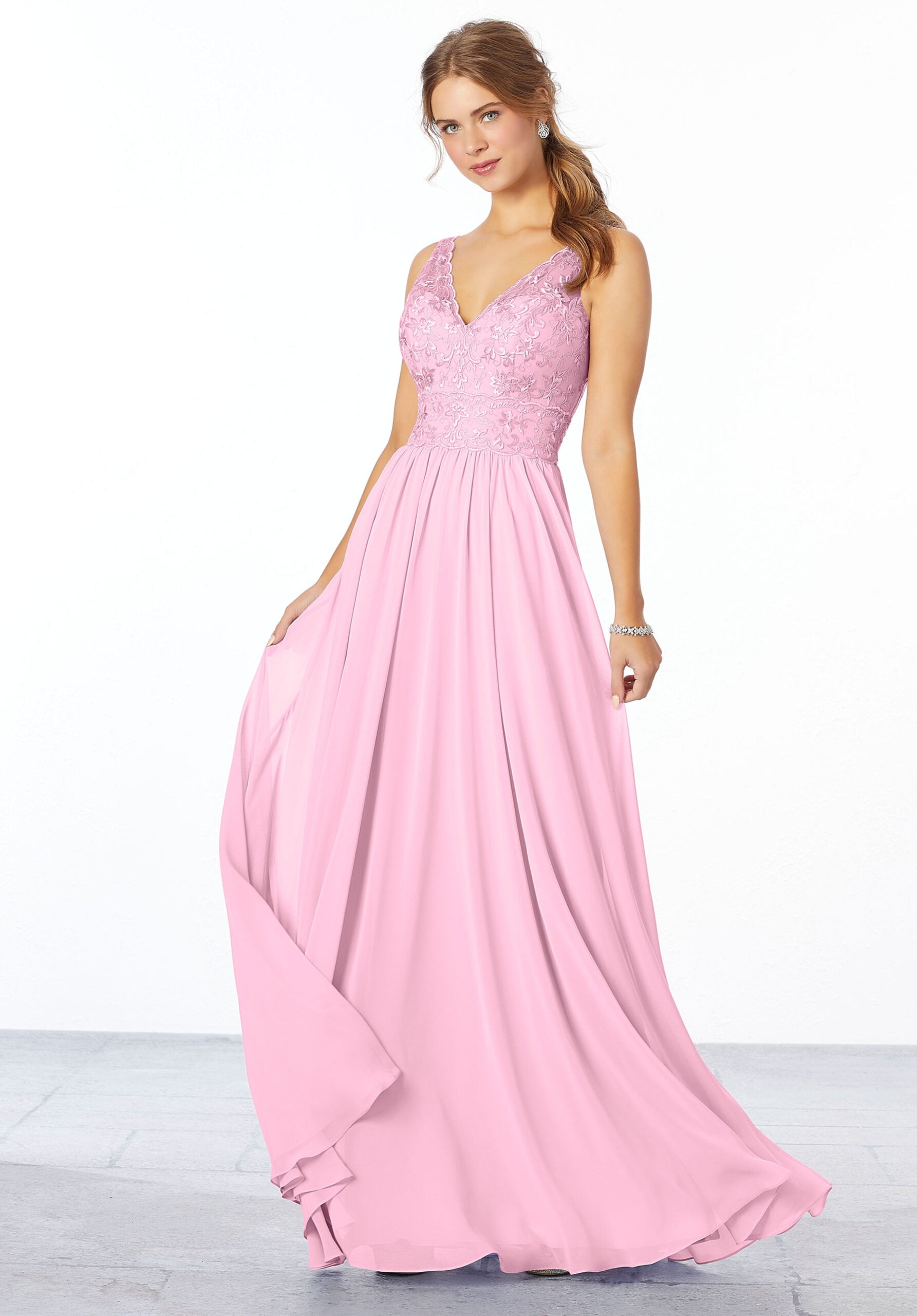 Formal Dresses Long Formal Lace A Line Dress MGNY Madeline Gardner New York 21656 Peony