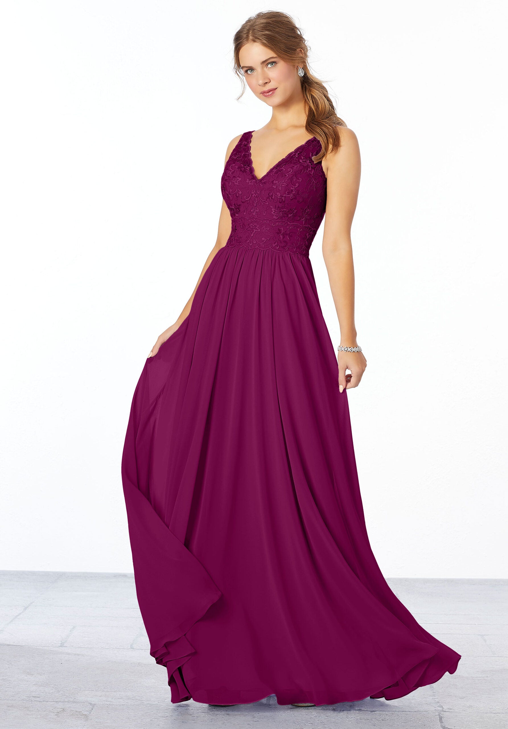 Formal Dresses Long Formal Lace A Line Dress MGNY Madeline Gardner New York 21656 Mulberry