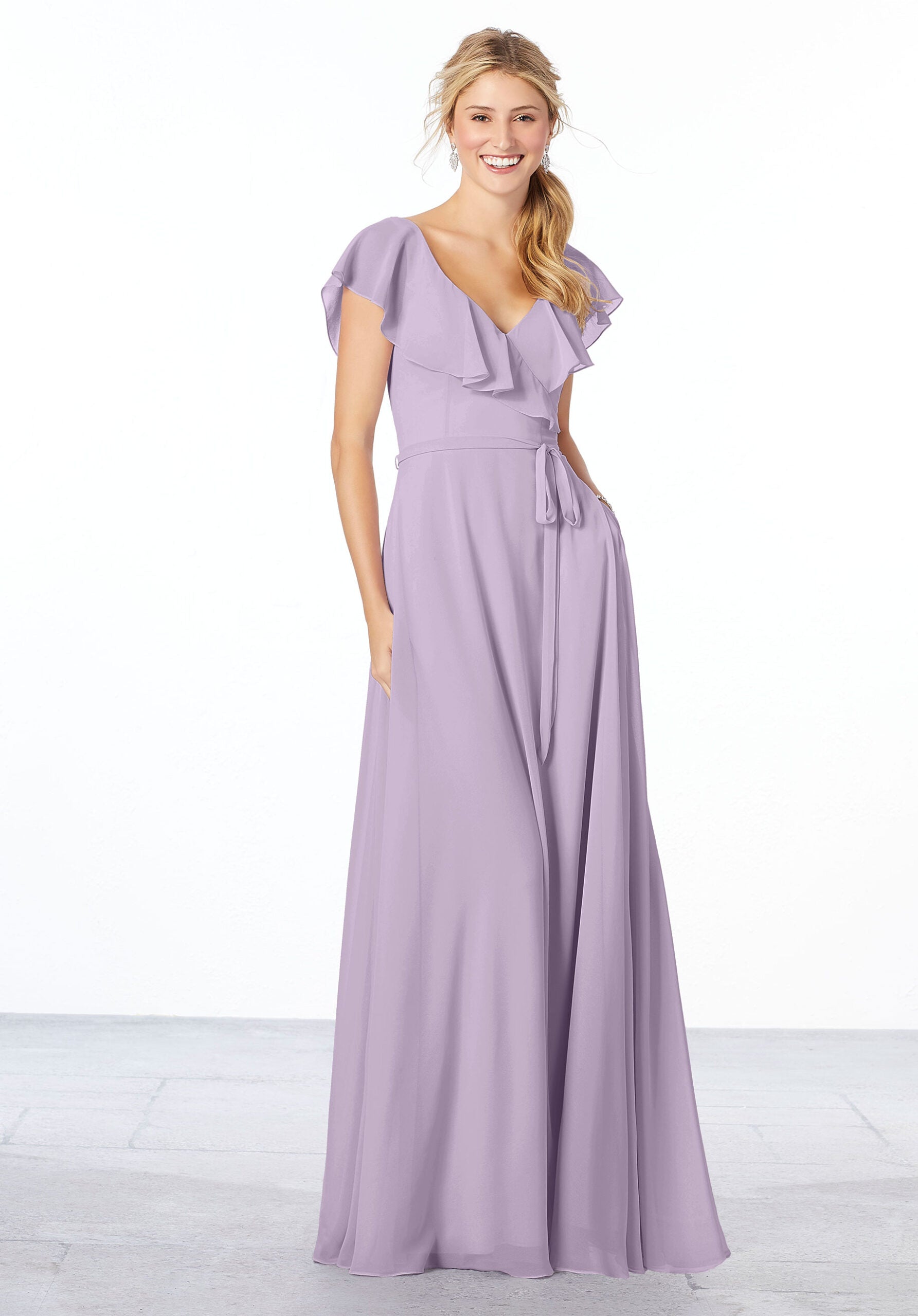 Formal Dresses Formal A Line Long Ruffle Evening Dress MGNY Madeline Gardner New York 21657 Violet