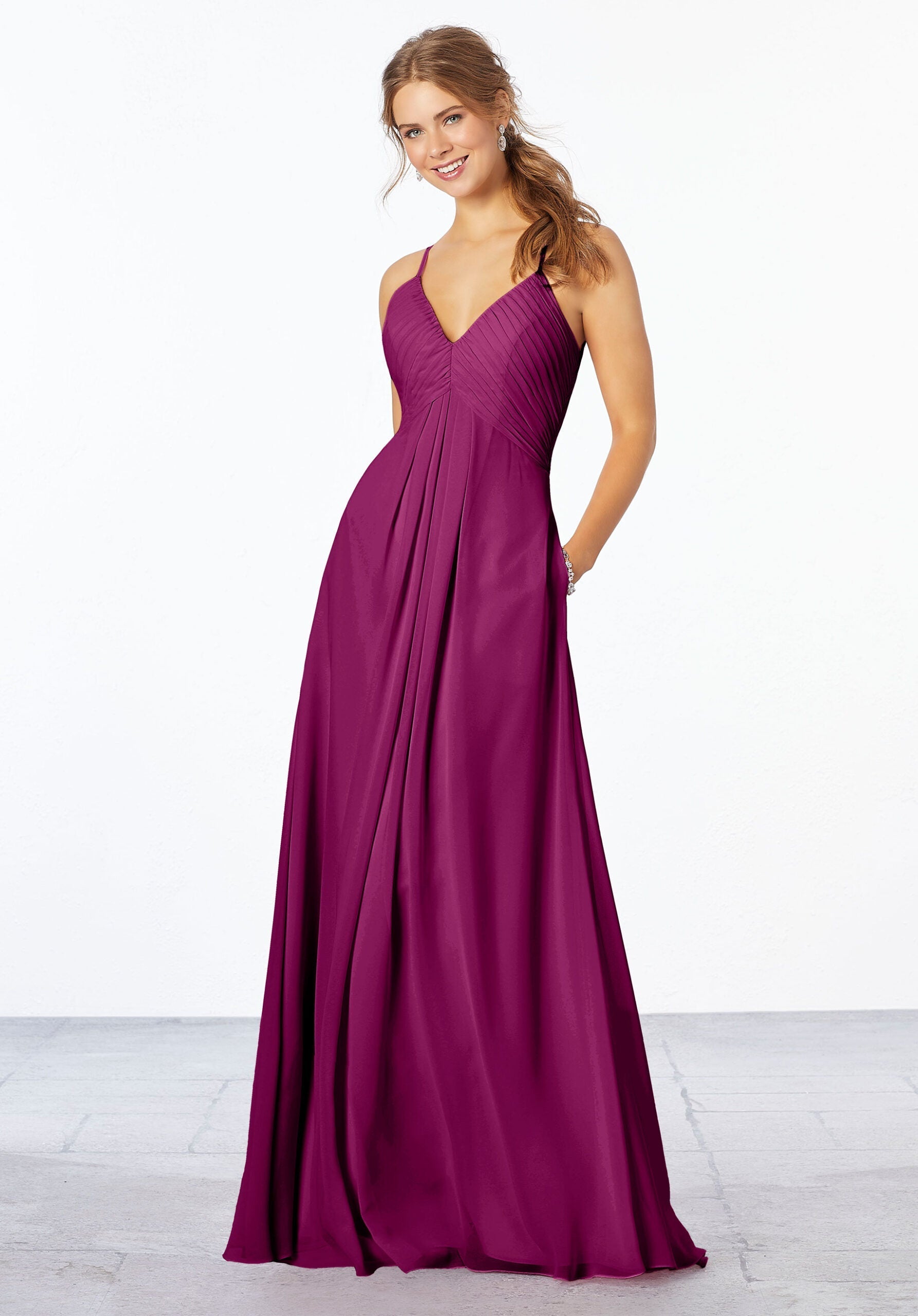 Formal Dresses Formal Long Pleated Dress MGNY Madeline Gardner New York 21658 Mulberry