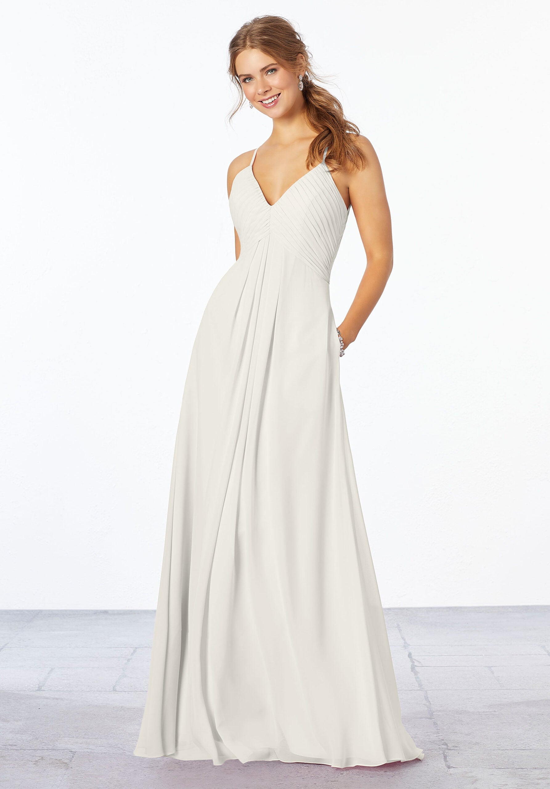 Wedding Dresses A Line Long Pleated Wedding Dress MGNY Madeline Gardner New York 21658 Ivory