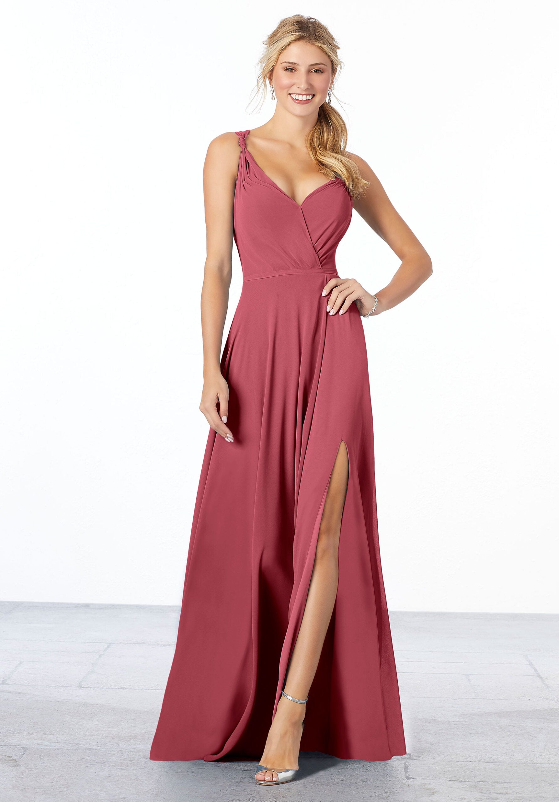 Formal Dresses A Line Slit Long Formal Evening Dress MGNY Madeline Gardner New York 21661 Rosewood
