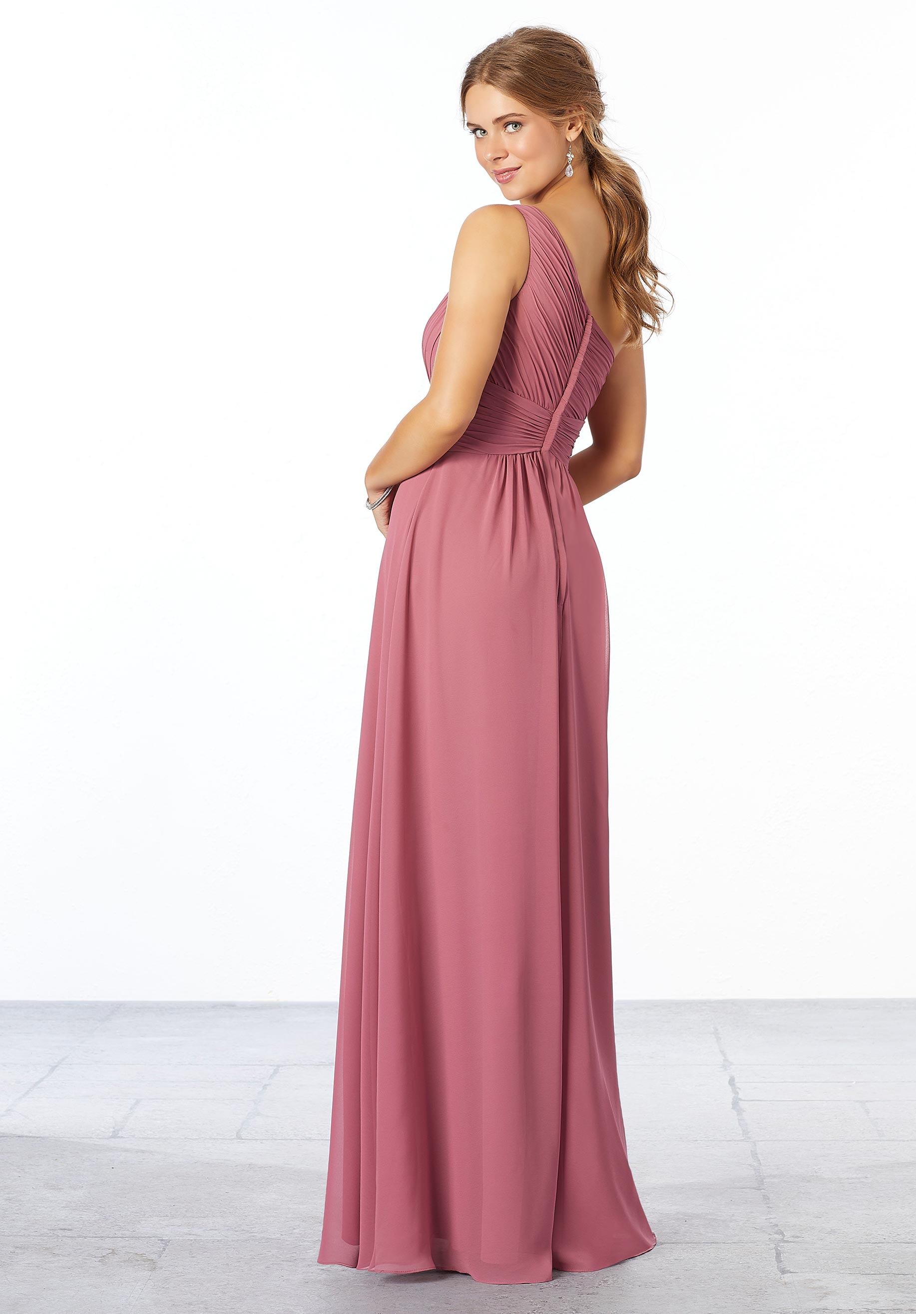 Formal Dresses Long A Line Formal Pleated Evening Dress MGNY Madeline Gardner New York 21662 Rosewood