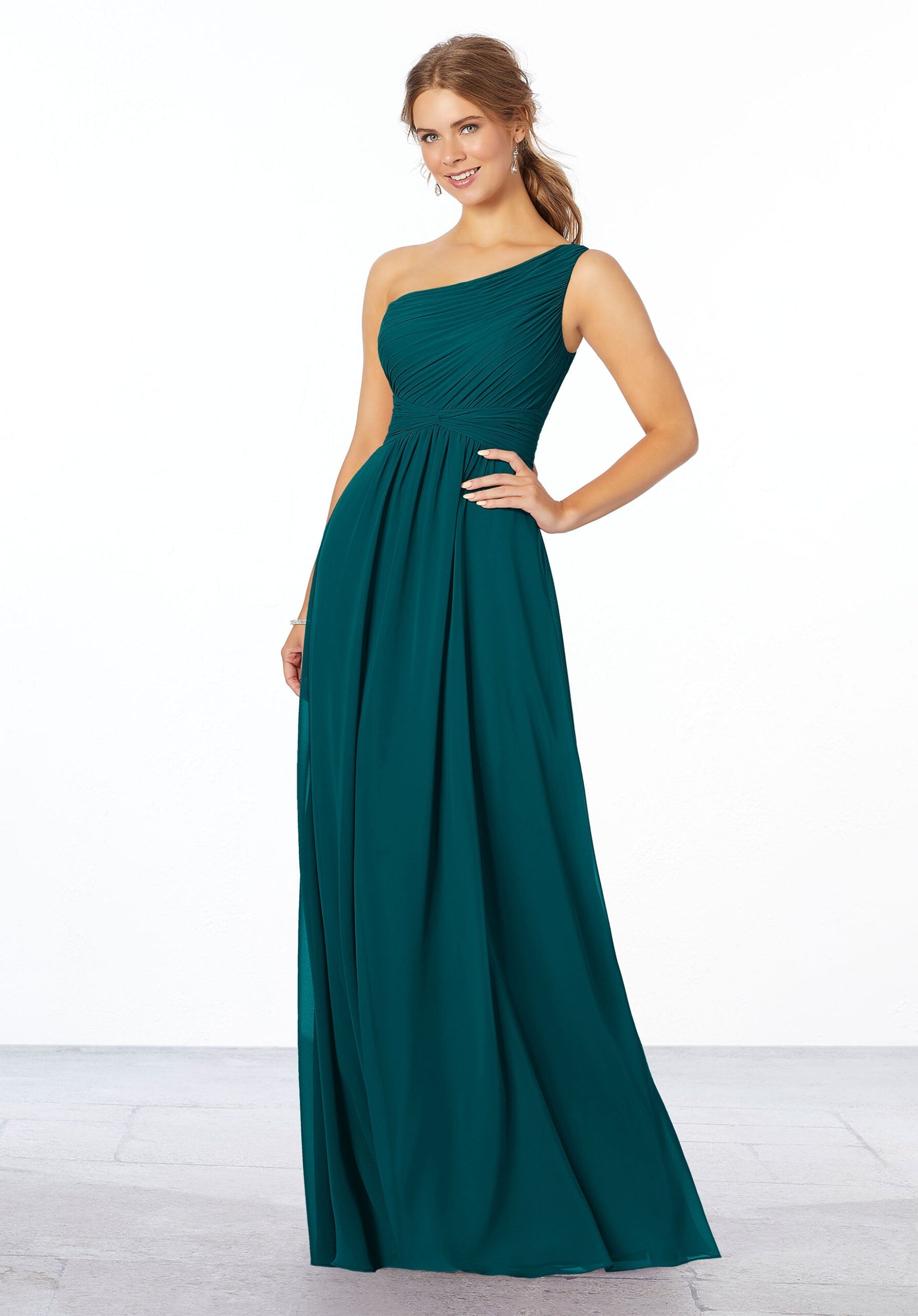 Formal Dresses Pleated Long Formal A Line Dress MGNY Madeline Gardner New York 21662 Teal
