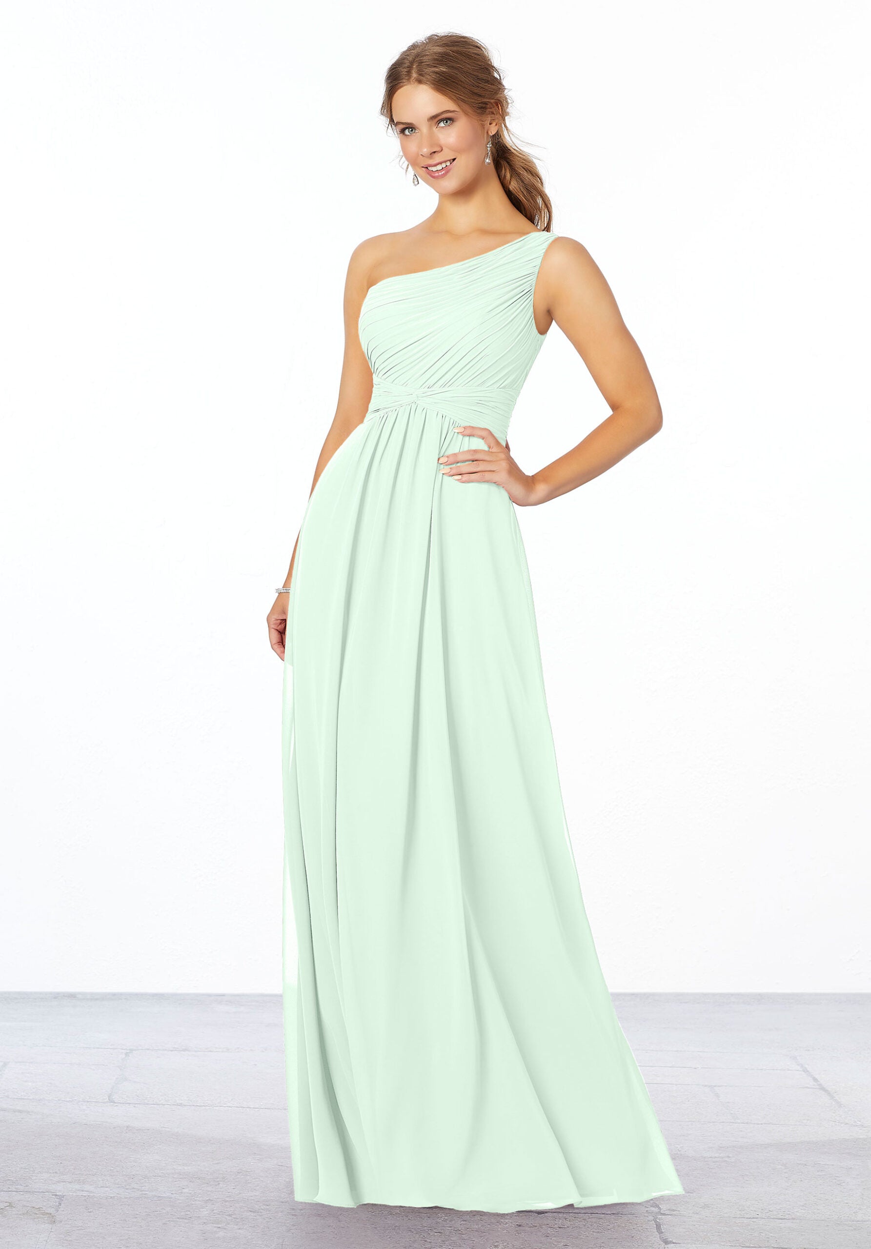 Formal Dresses Long A Line Pleated Evening Formal Dress MGNY Madeline Gardner New York 21662 Sea Glass