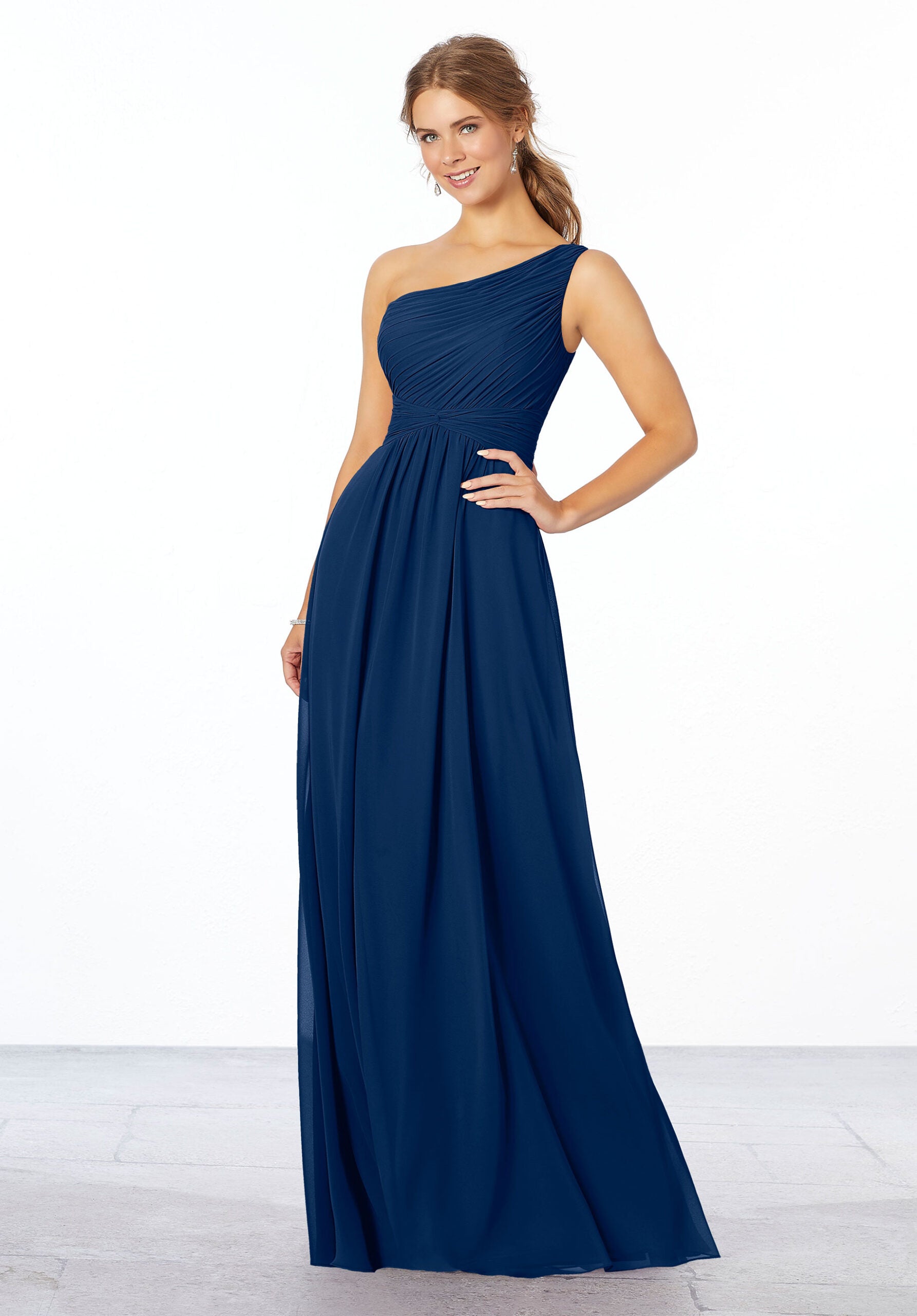 Formal Dresses Long A Line Pleated Evening Formal Dress MGNY Madeline Gardner New York 21662 Sapphire