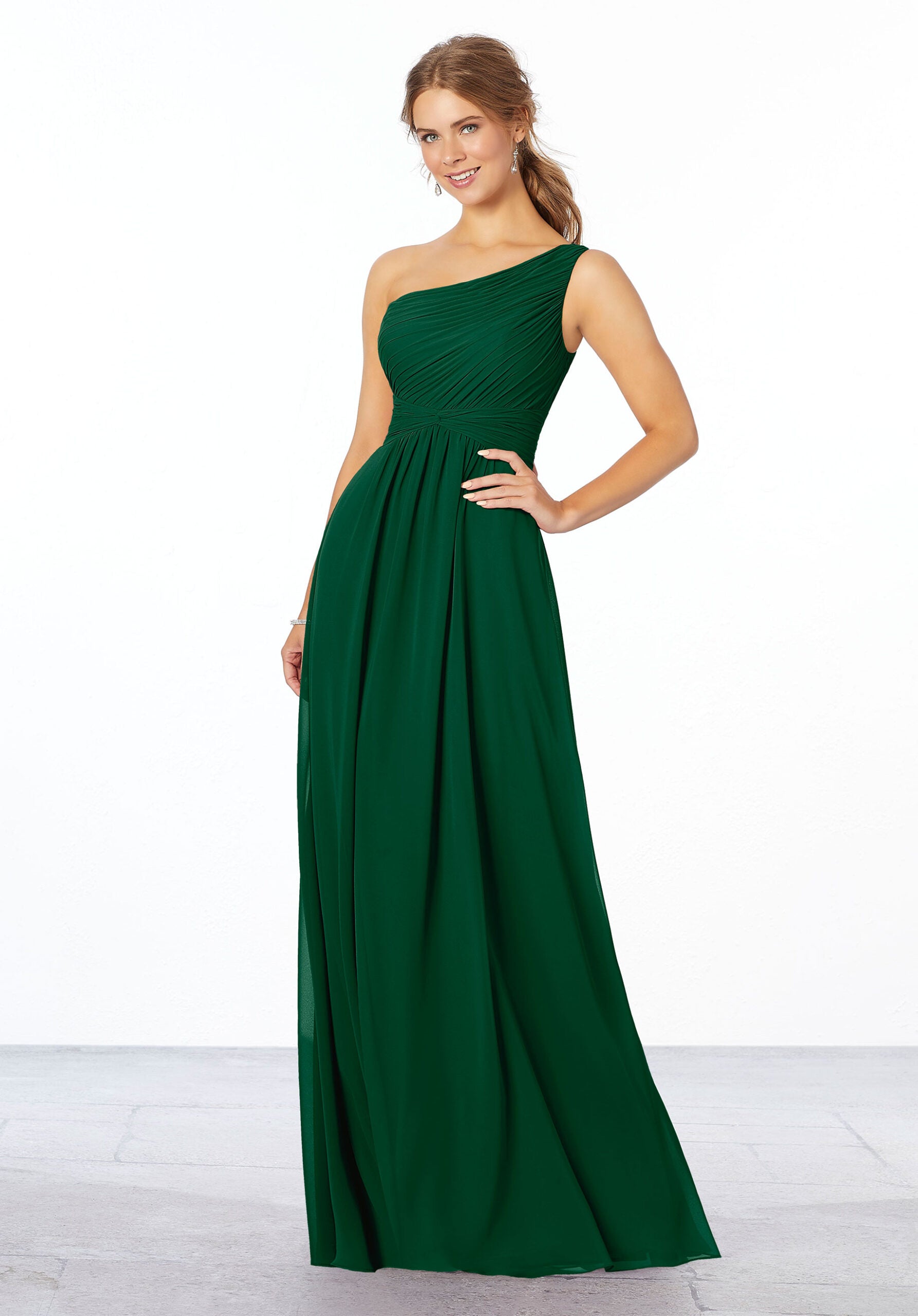 Formal Dresses A Line Long Pleated Evening Formal Dress MGNY Madeline Gardner New York 21662 Emerald