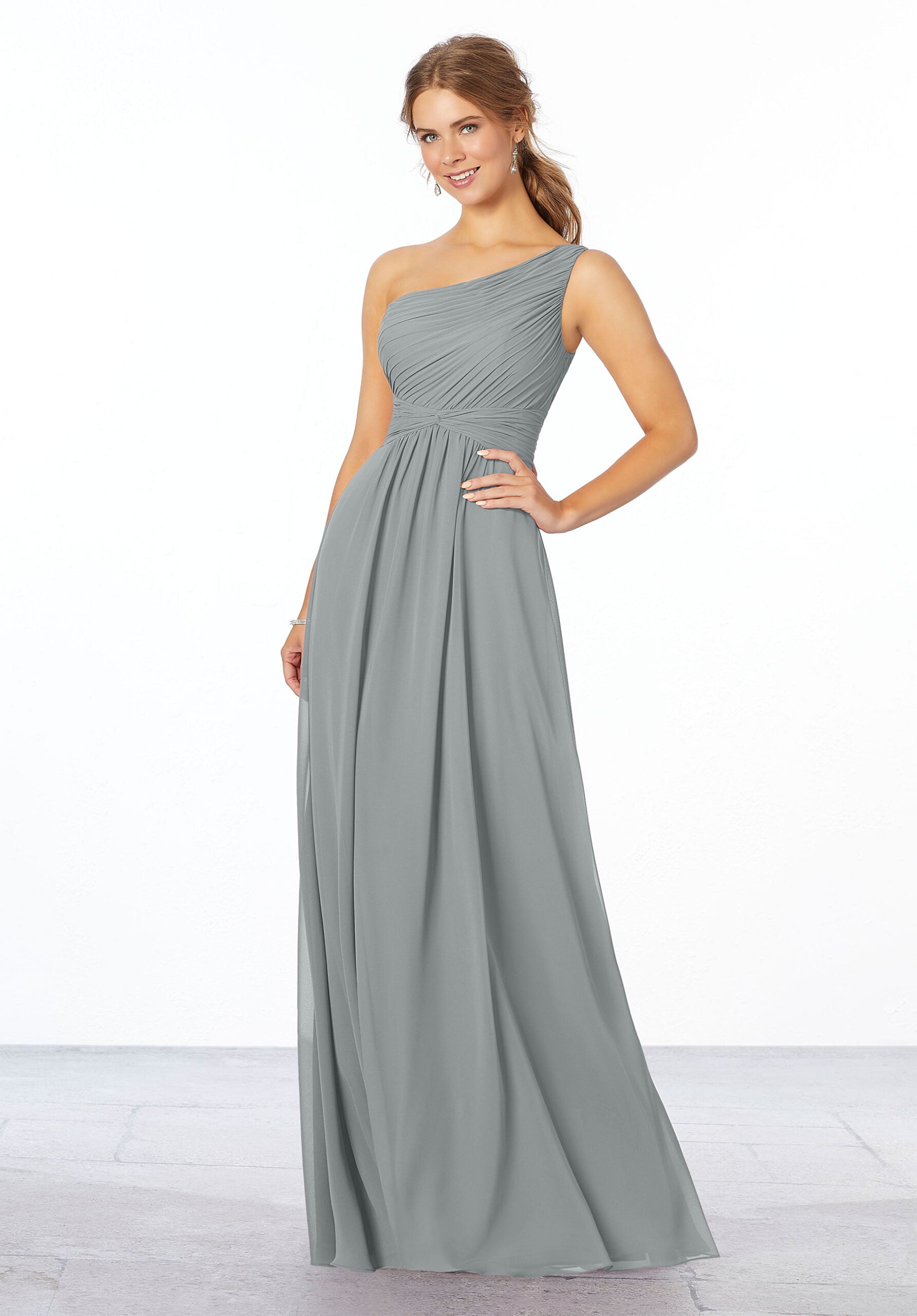 Formal Dresses A Line Long Pleated Evening Formal Dress MGNY Madeline Gardner New York 21662 Dove