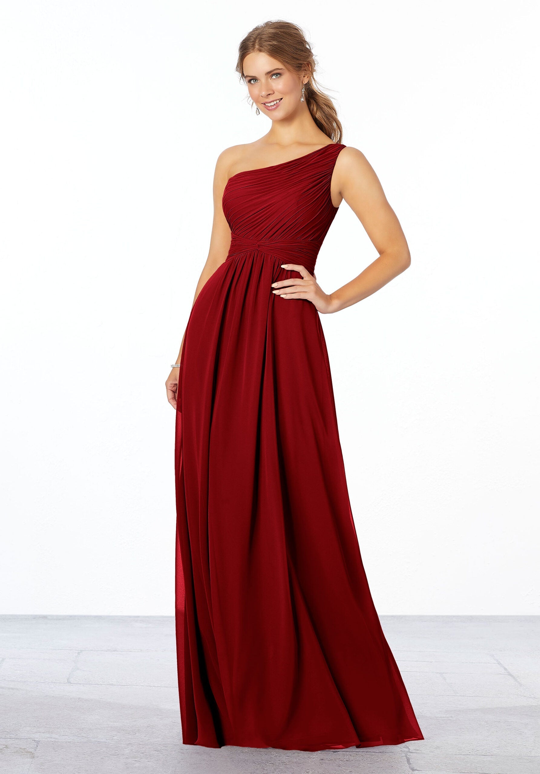 Formal Dresses Long A Line Formal Pleated Dress MGNY Madeline Gardner New York 21662 Claret