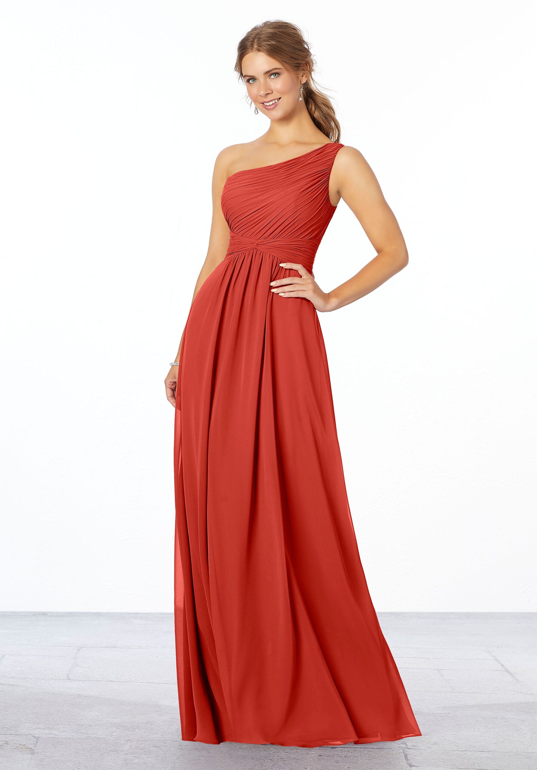 Formal Dresses Long A Line Formal Pleated Dress MGNY Madeline Gardner New York 21662 Cinnamon