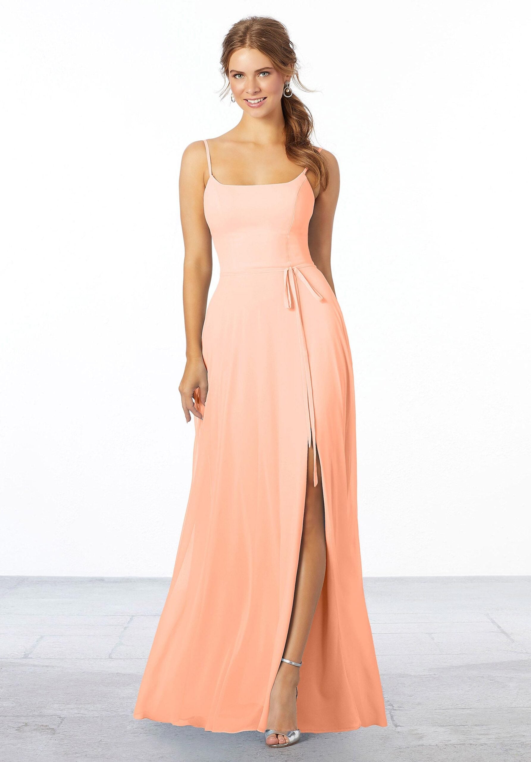 Formal Dresses Long Evening Formal Slit Dress MGNY Madeline Gardner New York 21668 Peach
