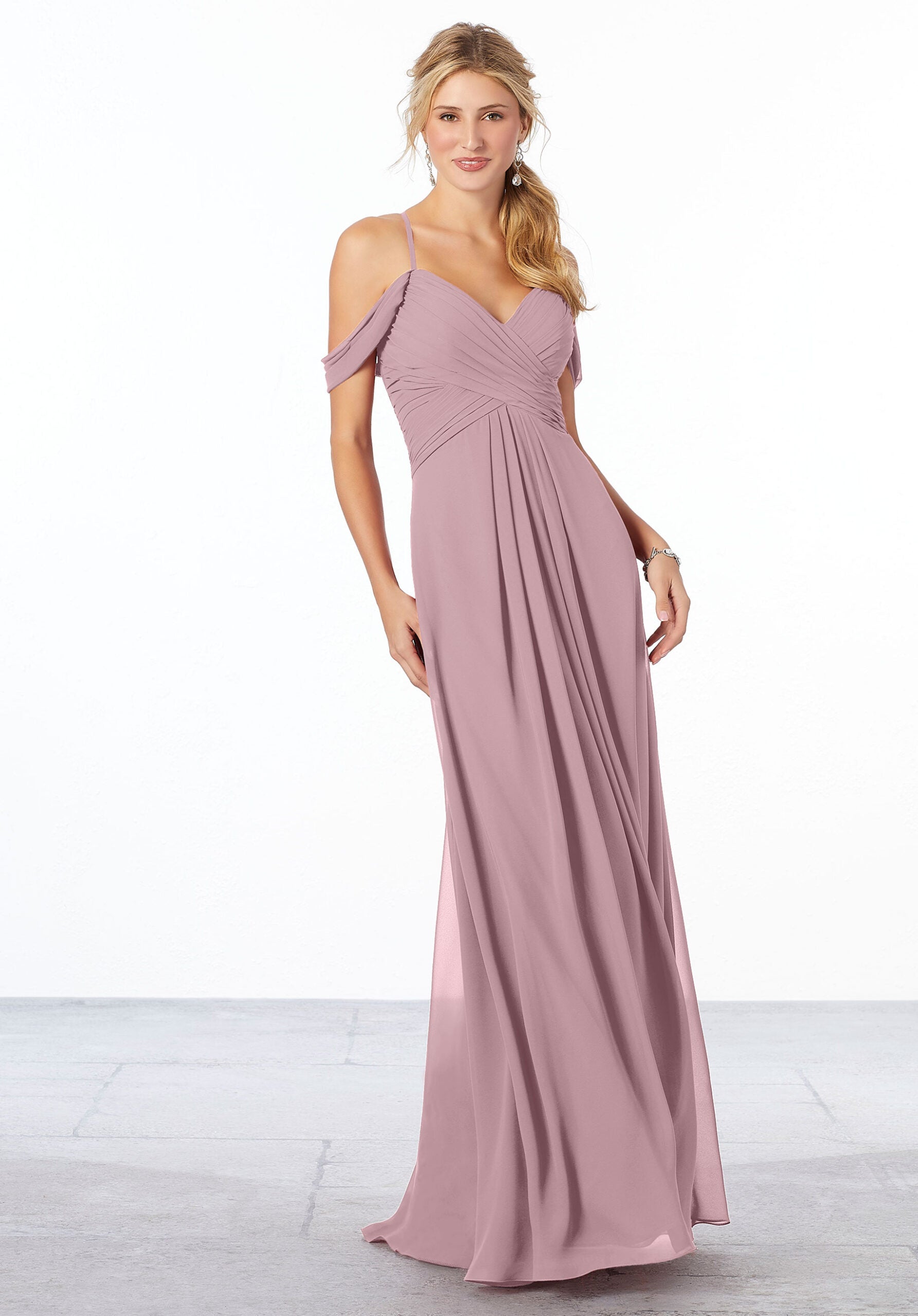 Formal Dresses Pleated Formal A Line Long Dress MGNY Madeline Gardner New York 21671 French Lilac