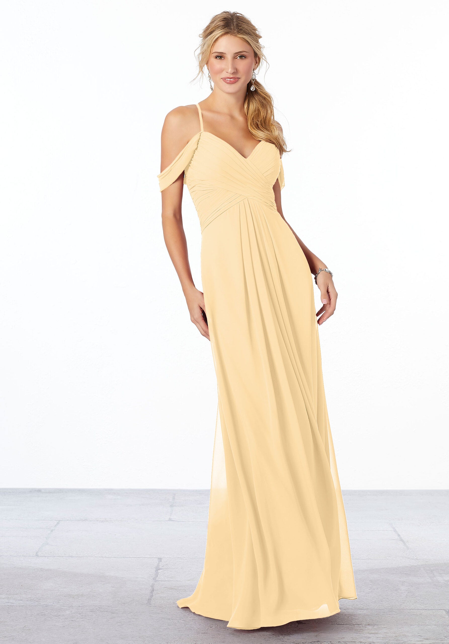 Formal Dresses Formal A Line Pleated Long Dress MGNY Madeline Gardner New York 21671 Buttercup