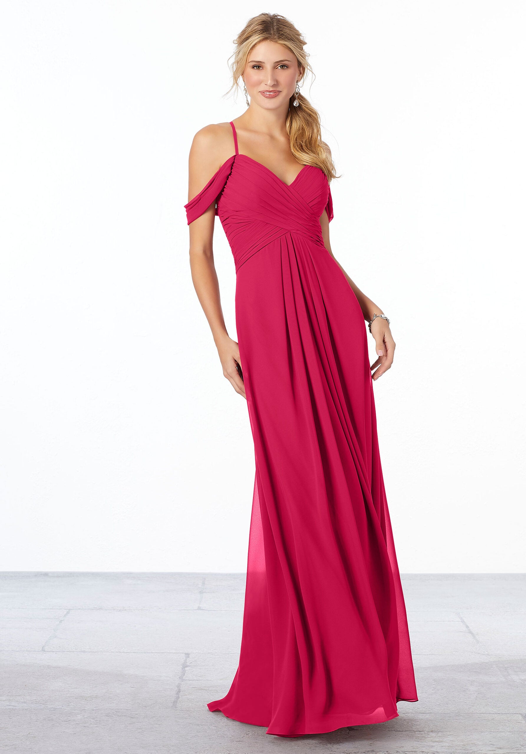 Formal Dresses Formal A Line Pleated Long Dress MGNY Madeline Gardner New York 21671 Berry