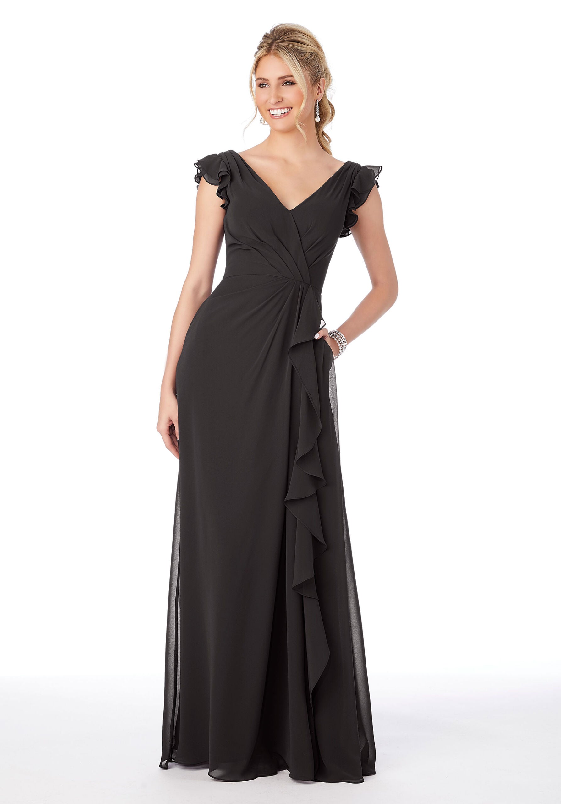 Formal Dresses Evening Formal Ruffle Long Dress MGNY Madeline Gardner New York 21686 Black