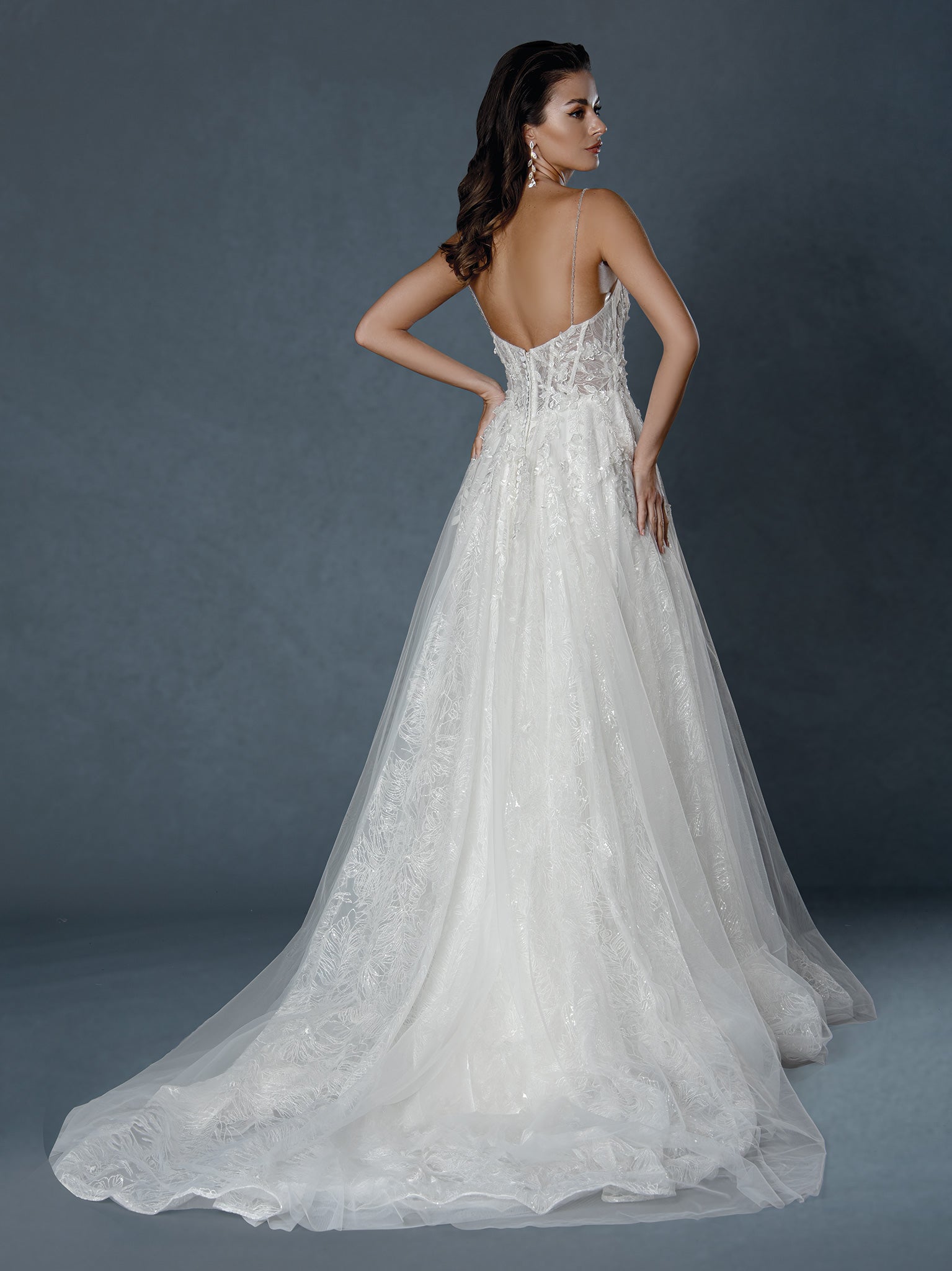 Wedding Dresses Long Slit Floral Corset Wedding Dress Stella Couture 25523 Off White