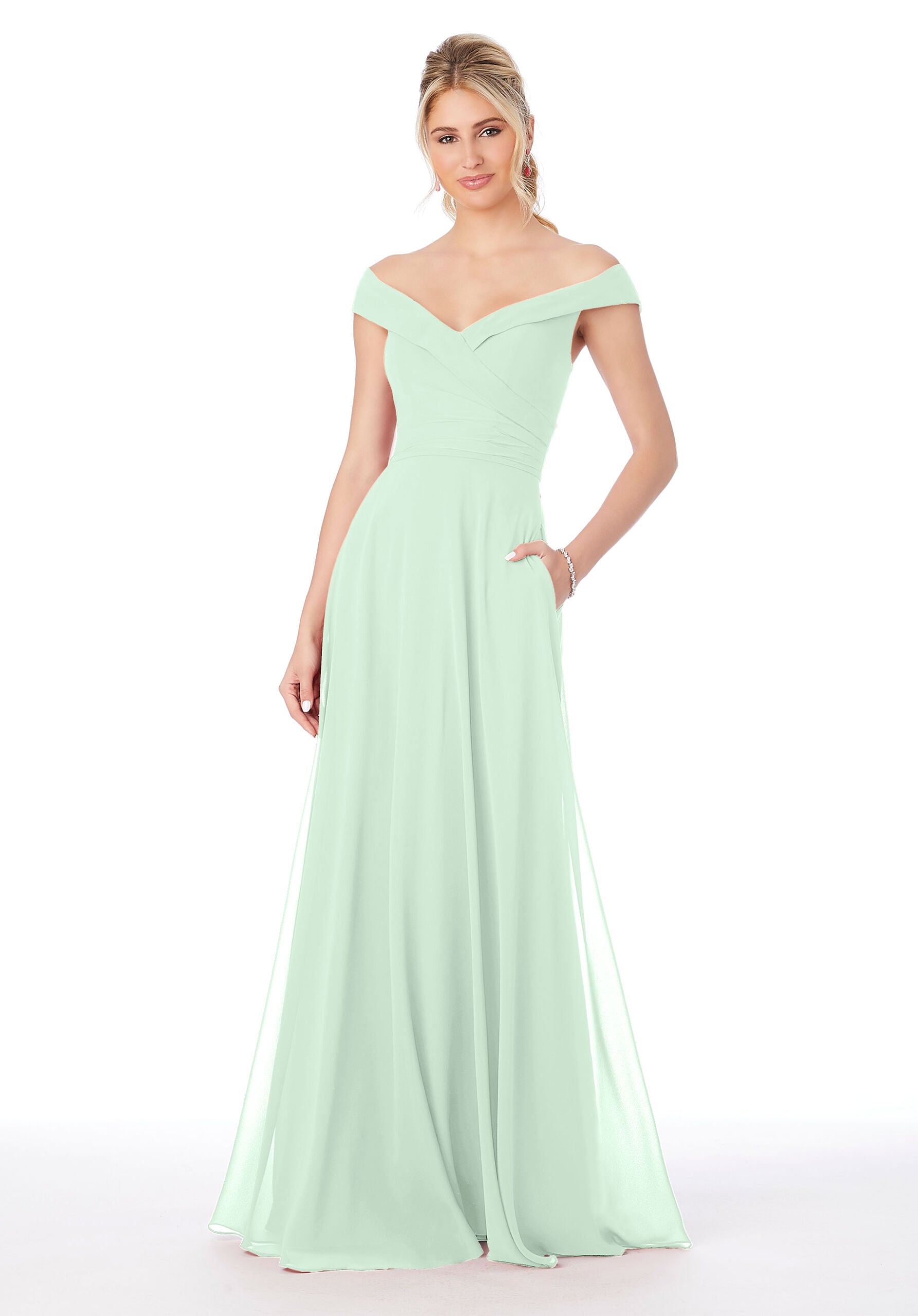 Formal Dresses Long Pleated Formal A Line Dress MGNY Madeline Gardner New York 21692 Sage Sea Glass