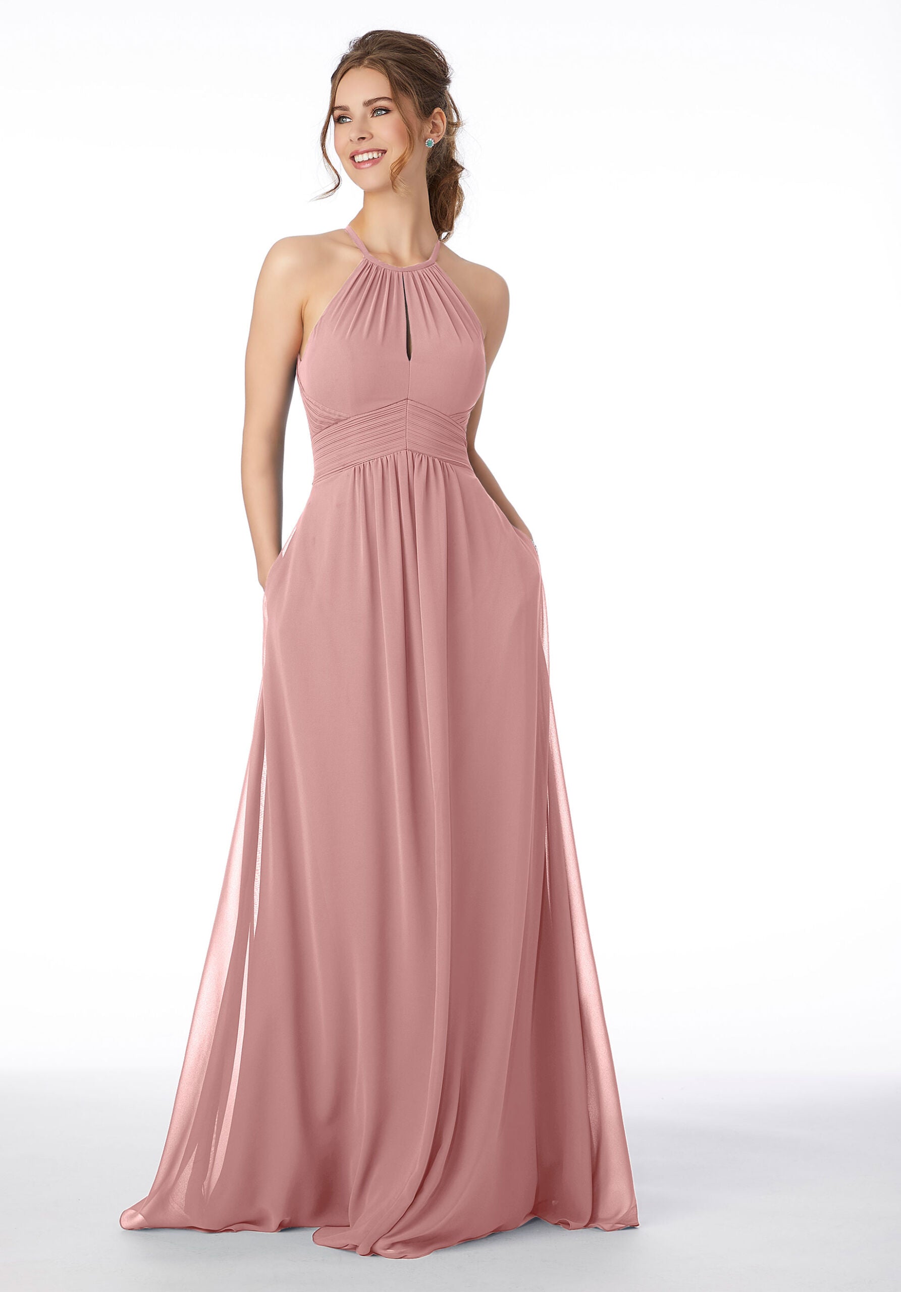 Formal Dresses Long Pleated Formal A Line Dress MGNY Madeline Gardner New York 21695 Desert Rose