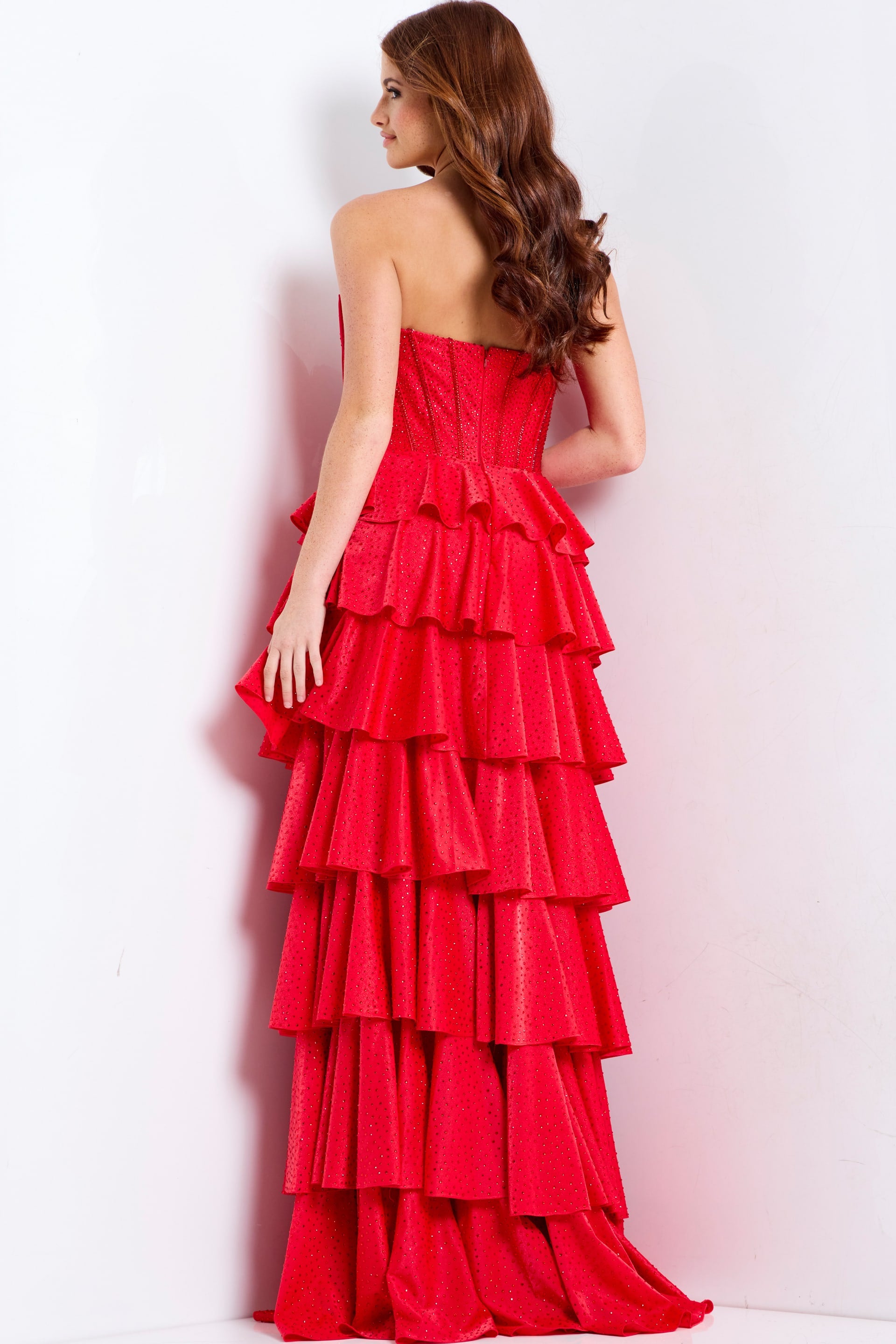 Prom Dresses Long Formal Ruffle Slit Beaded A Line Prom Dress Jovani 49780 Red