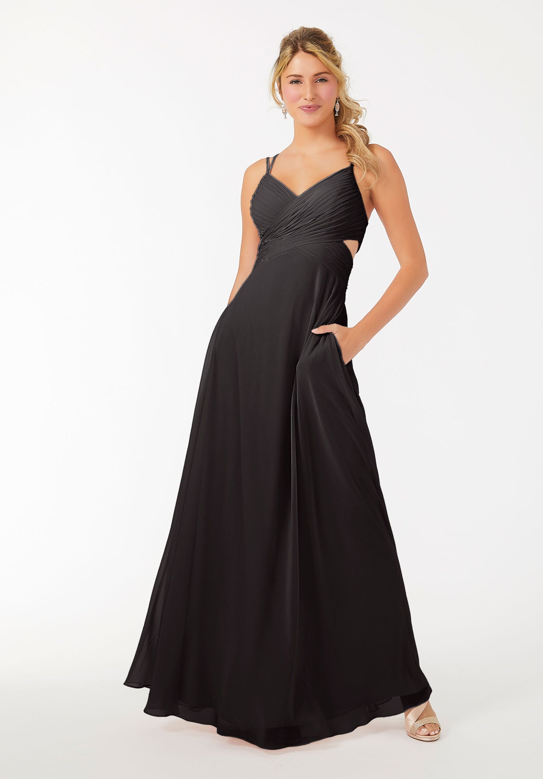 Formal Dresses A Line Evening Formal Long Pleated Dress MGNY Madeline Gardner New York 21702 Black