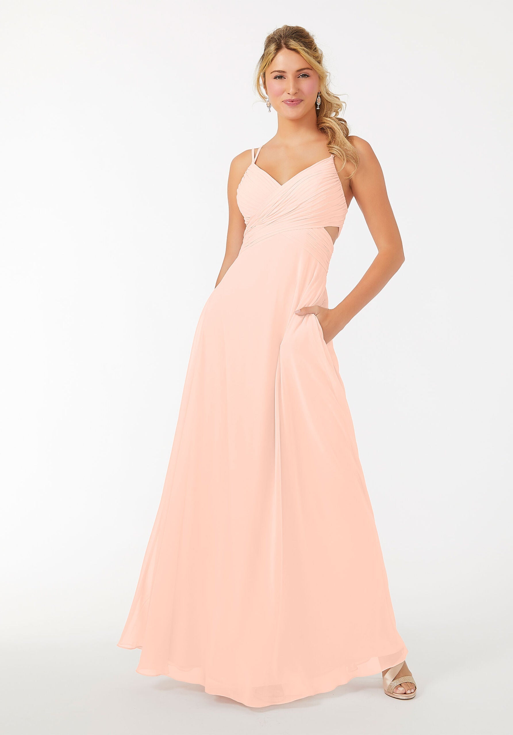 Formal Dresses A Line Evening Formal Long Pleated Dress MGNY Madeline Gardner New York 21702 Blush