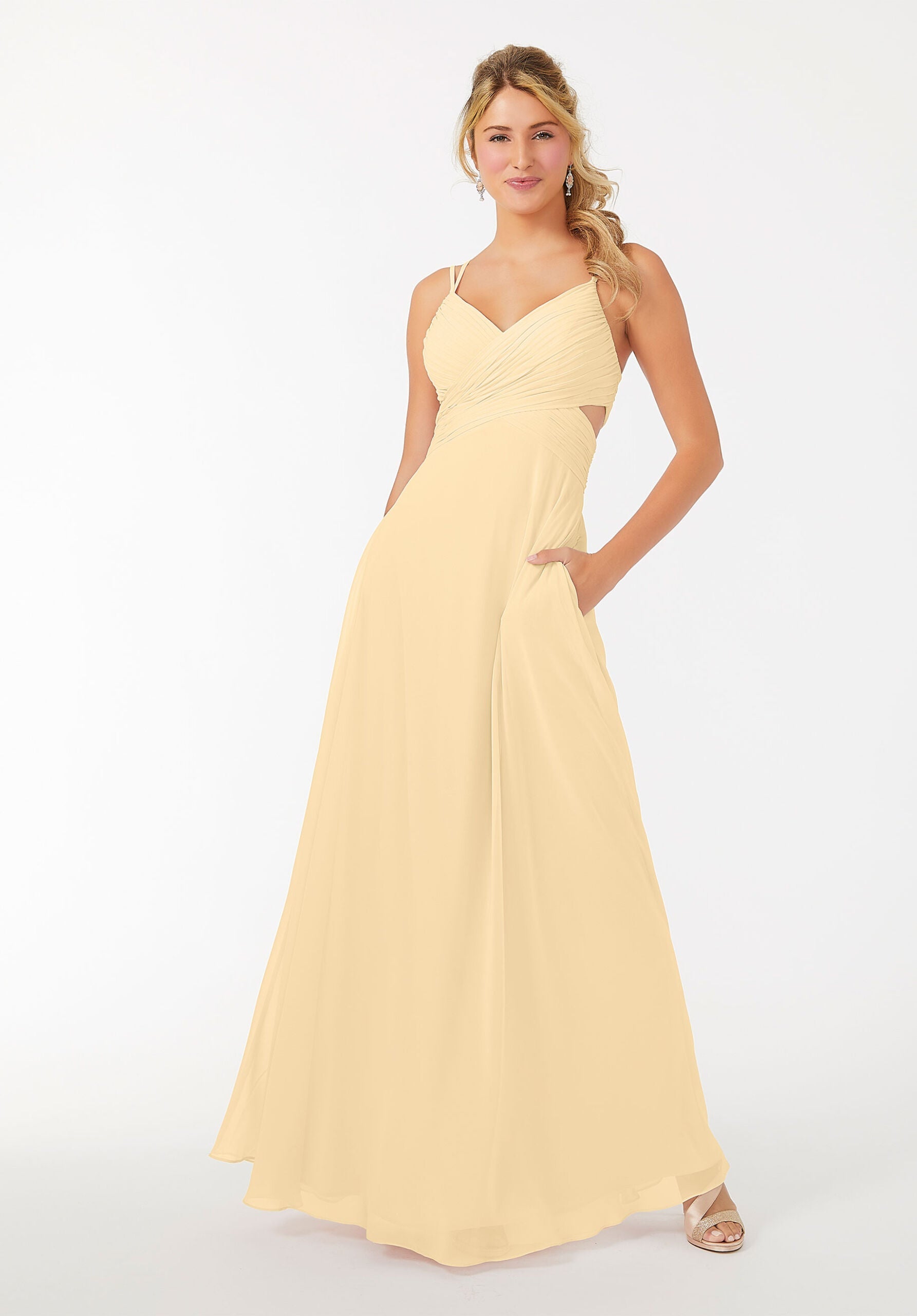 Formal Dresses A Line Evening Long Formal Pleated Dress MGNY Madeline Gardner New York 21702 Buttercup