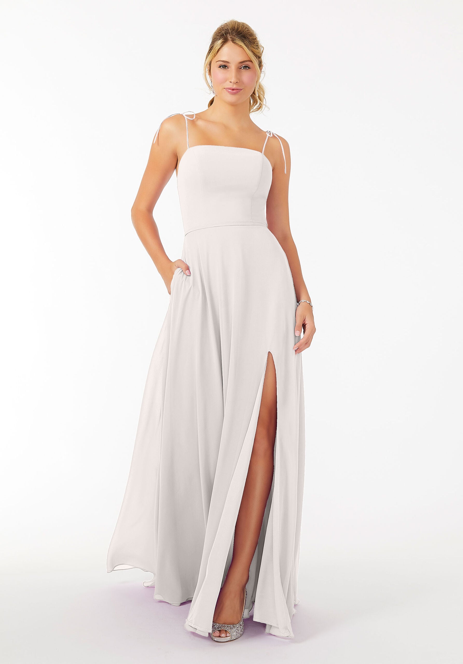 Formal Dresses Slit Formal Long Dress MGNY Madeline Gardner New York 21705 Silver