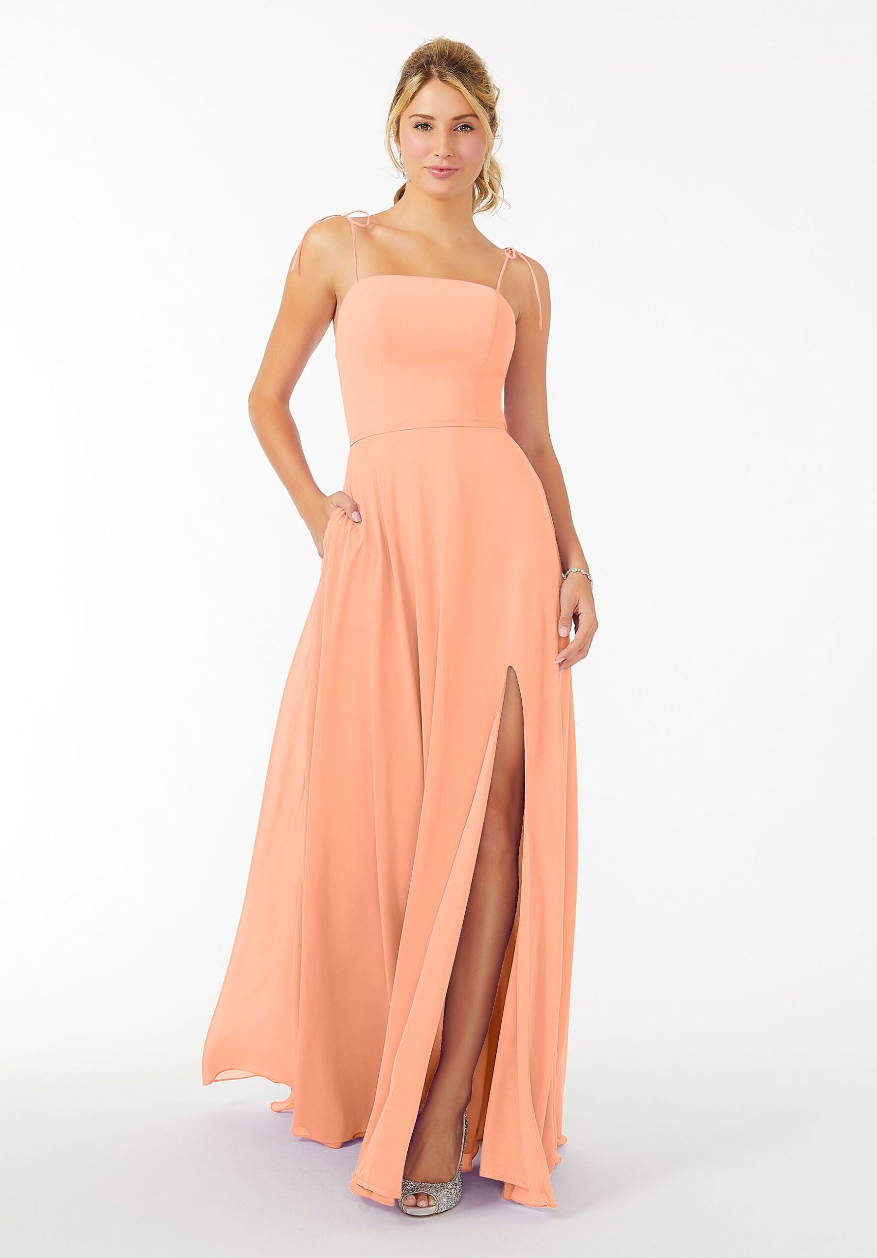 Formal Dresses Slit Long Formal Dress MGNY Madeline Gardner New York 21705 Peach