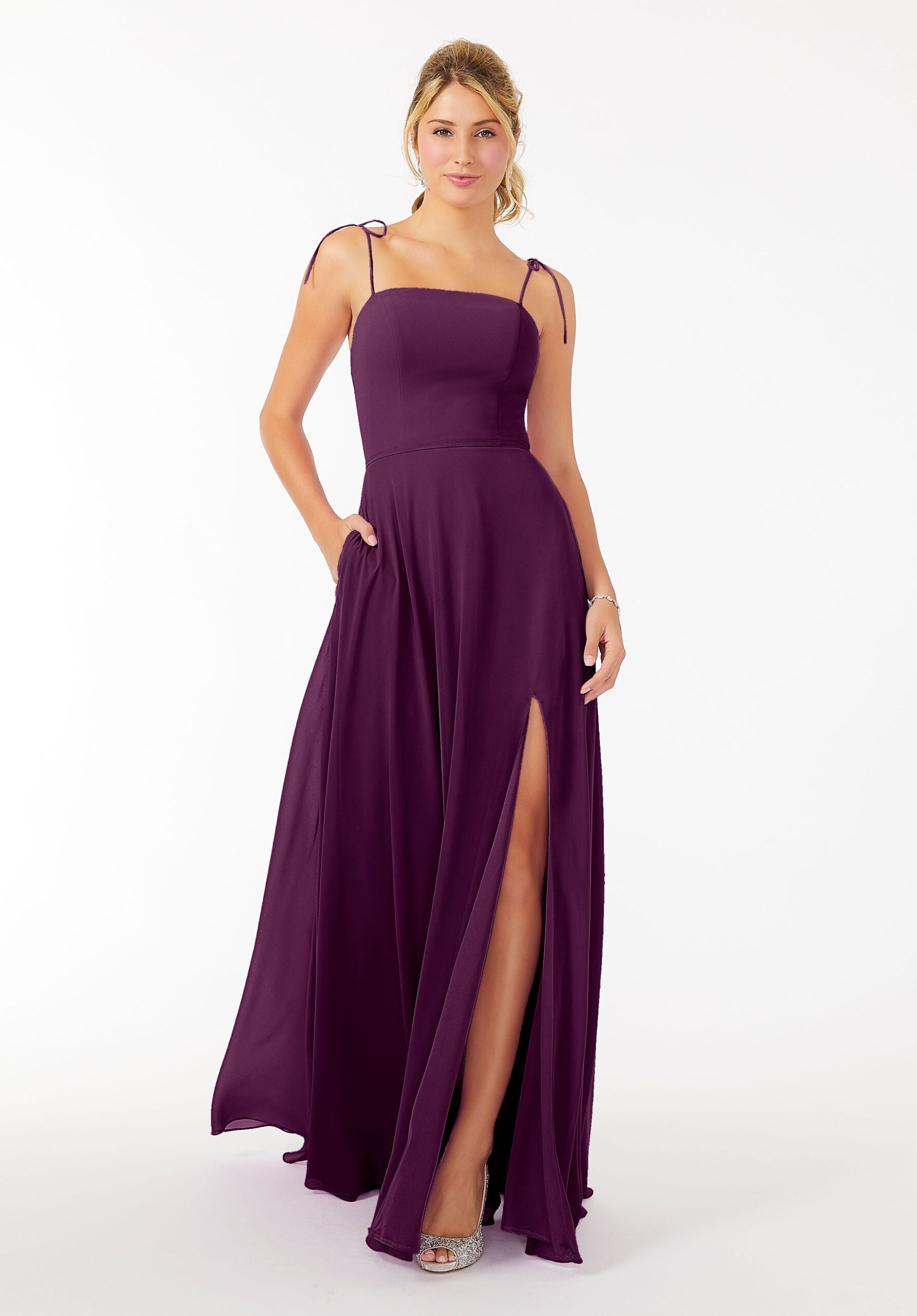 Formal Dresses Formal Long Slit Dress MGNY Madeline Gardner New York 21705 Eggplant