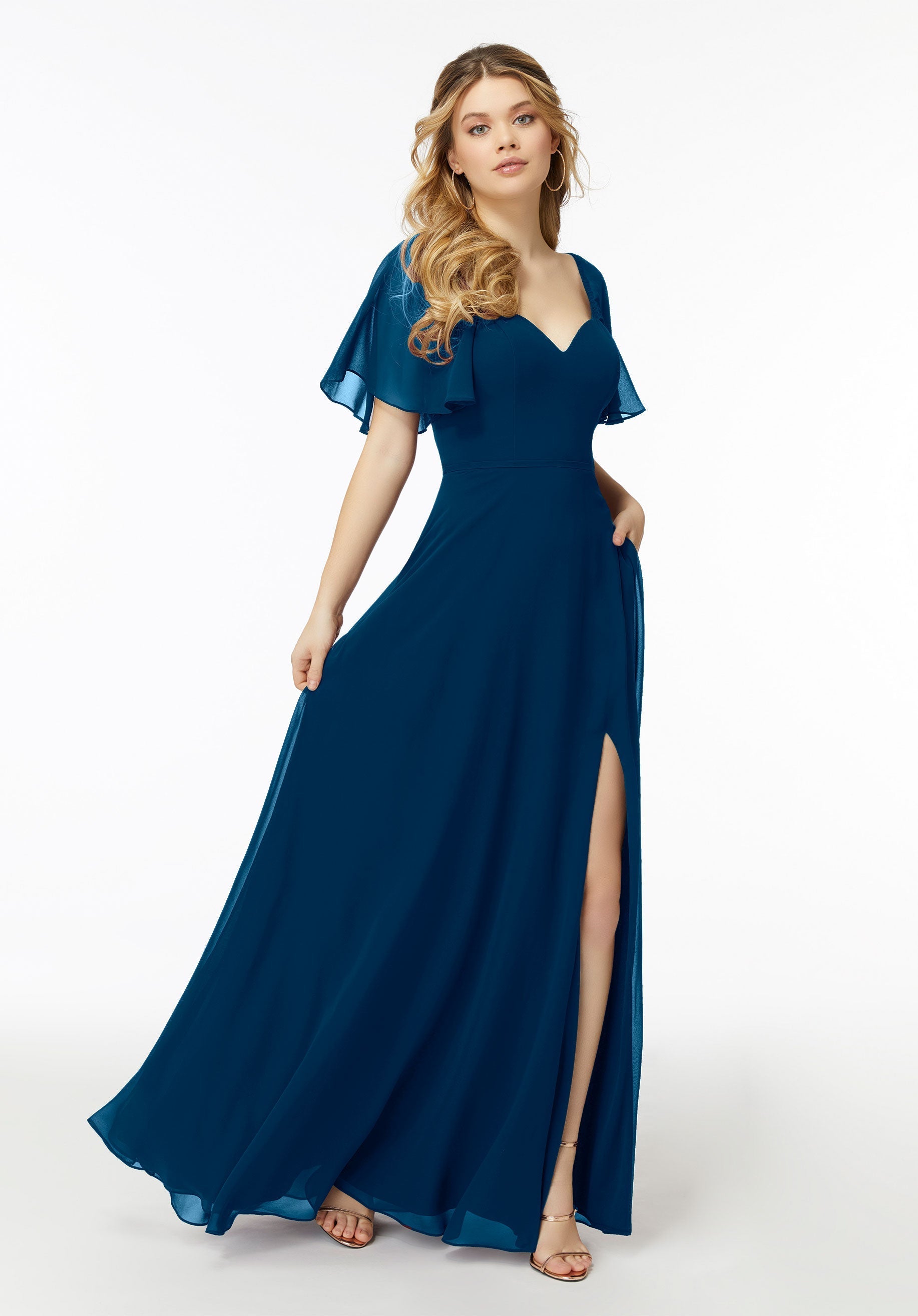 Formal Dresses Formal Long Slit A Line Dress MGNY Madeline Gardner New York 21722 Sapphire