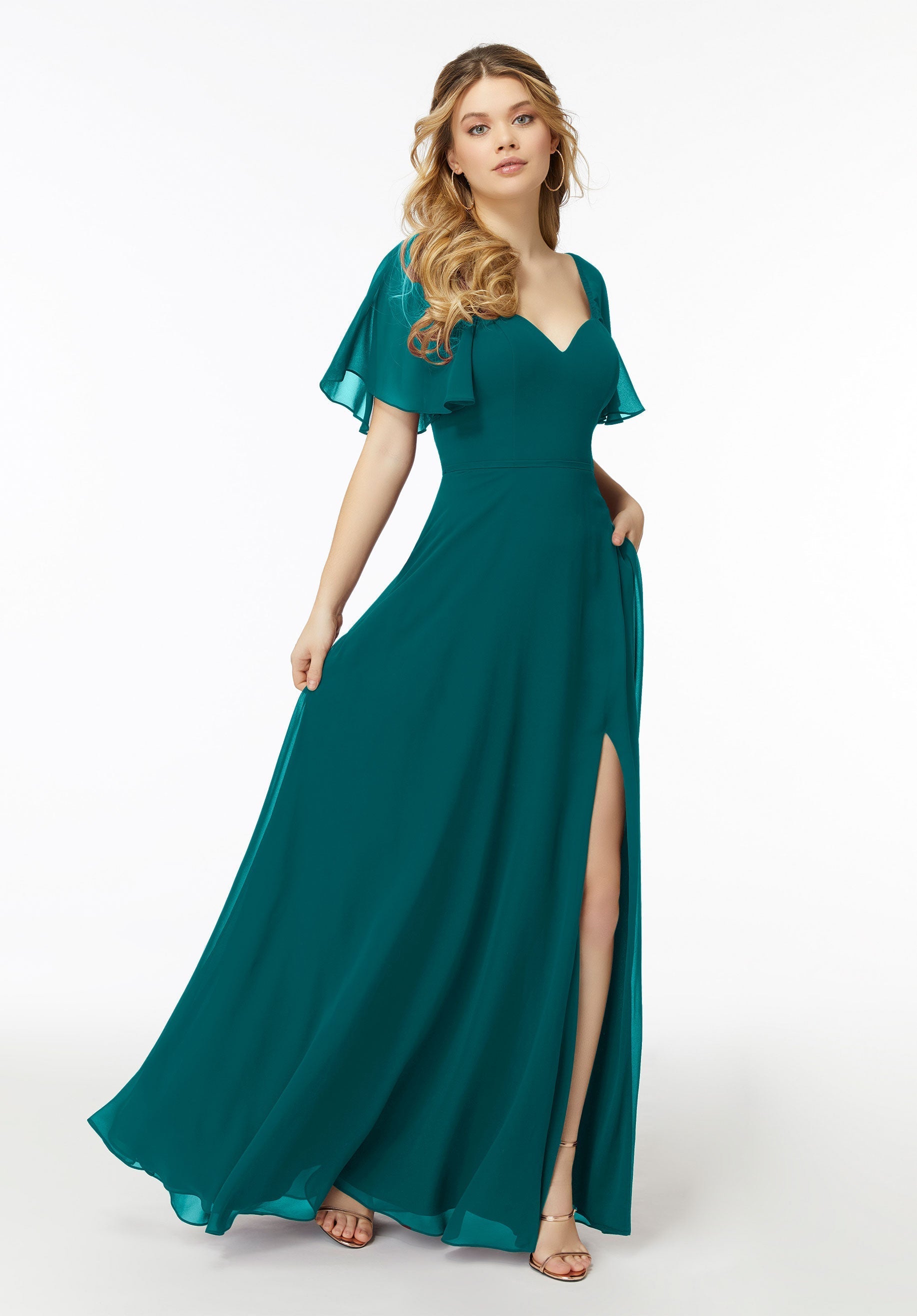 Formal Dresses Formal Long Slit A Line Dress MGNY Madeline Gardner New York 21722 Teal