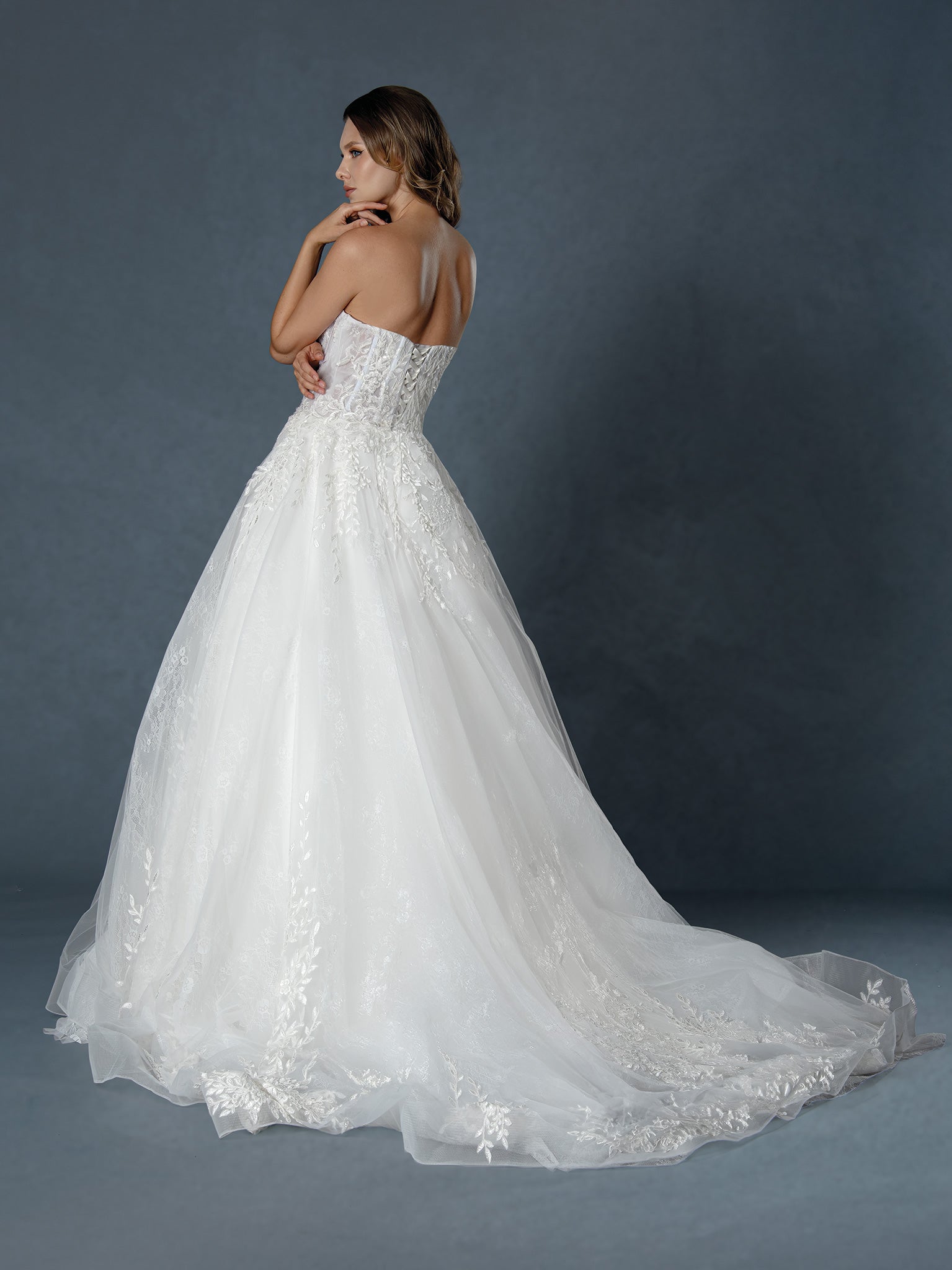 Wedding Dresses Long Corset Bridal Lace Wedding Dress - Beaded Ball Gown - Stella Couture 25518 Off White-Lace-25518-Beaded