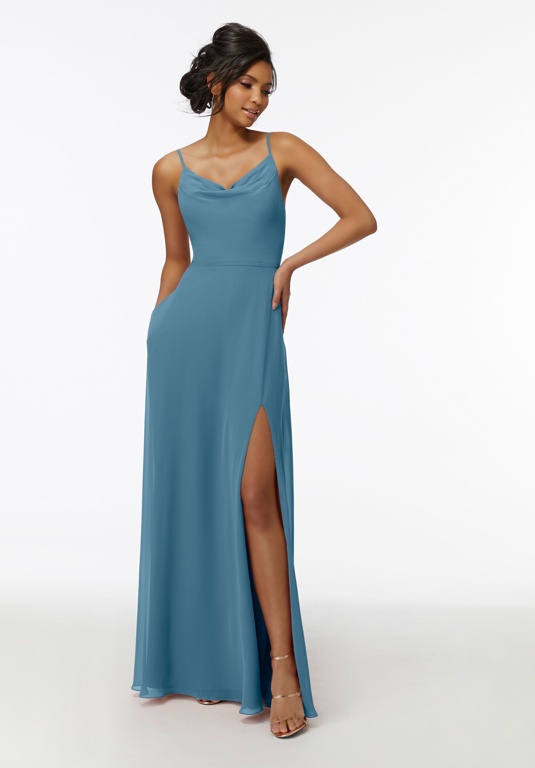 Formal Dresses Formal Slit Long A Line Dress MGNY Madeline Gardner New York 21732 Slate