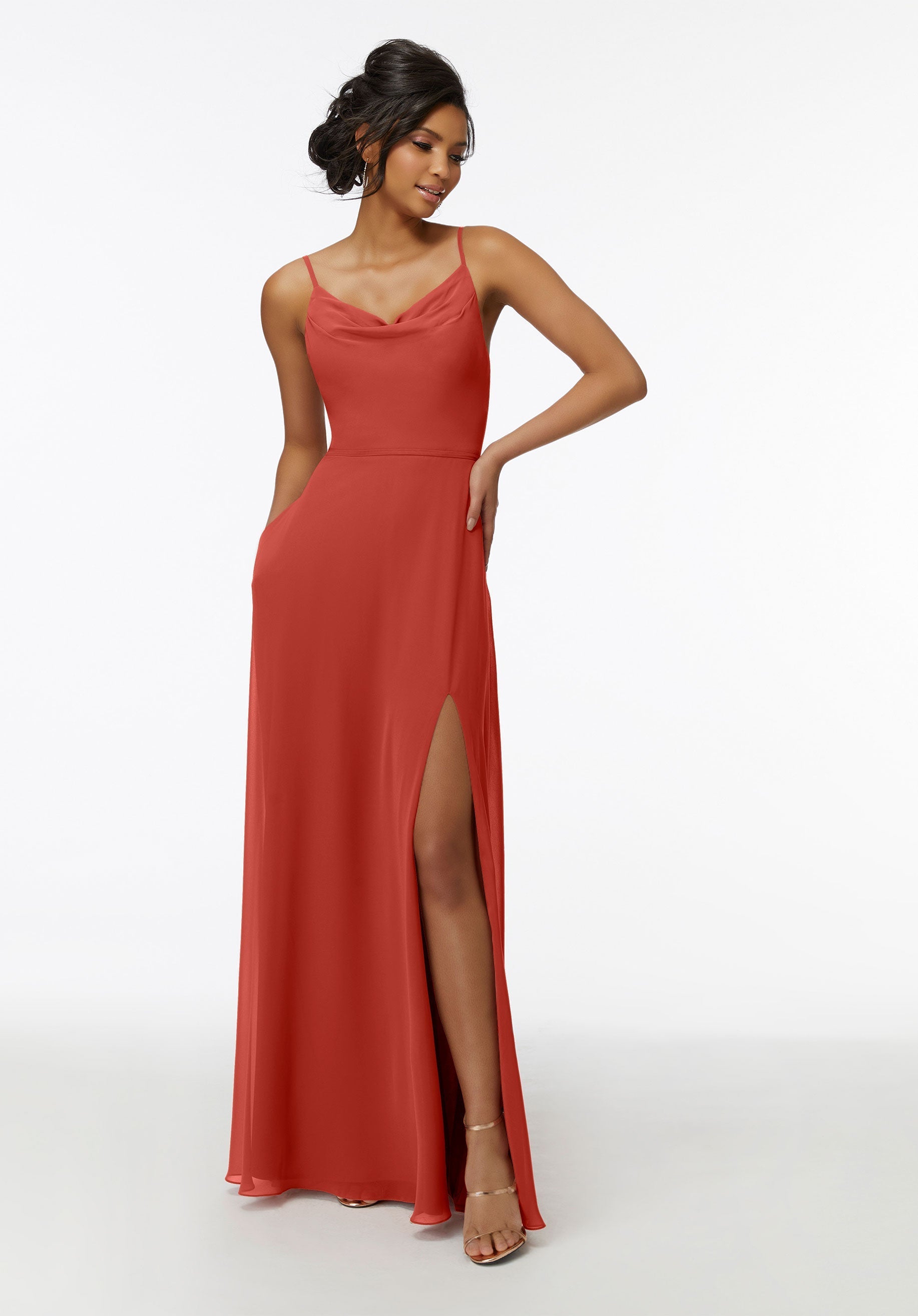 Formal Dresses Long Slit Formal A Line Dress MGNY Madeline Gardner New York 21732 Cinnamon