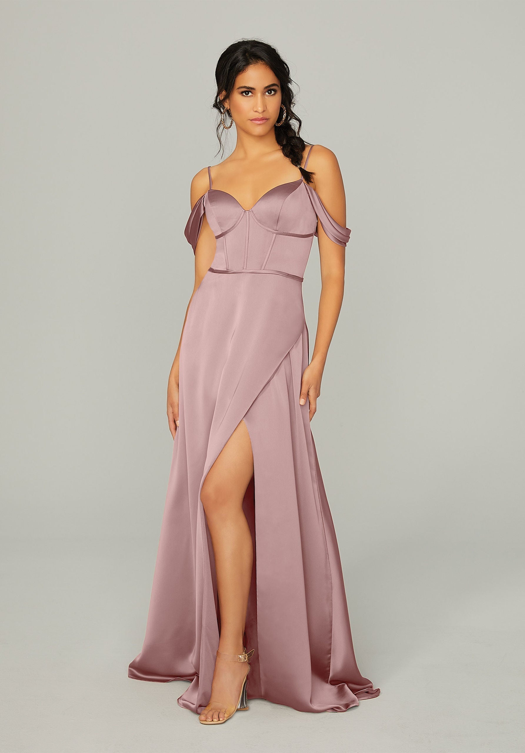 Formal Dresses Formal Long A Line Slit Dress MGNY Madeline Gardner New York 21751 Desert Rose