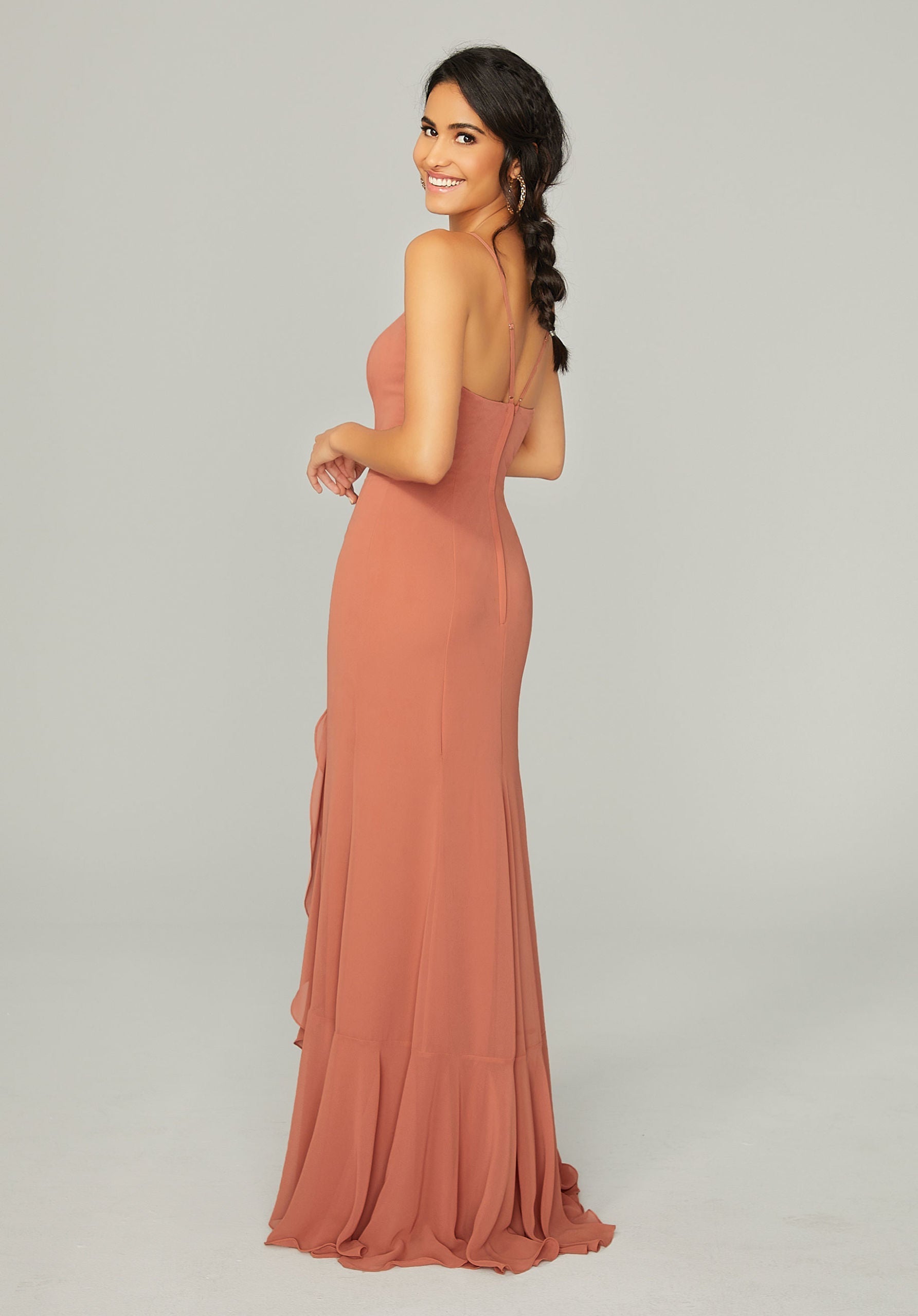 Formal Dresses Slit Ruffle Long Formal Dress MGNY Madeline Gardner New York 21752 Spice
