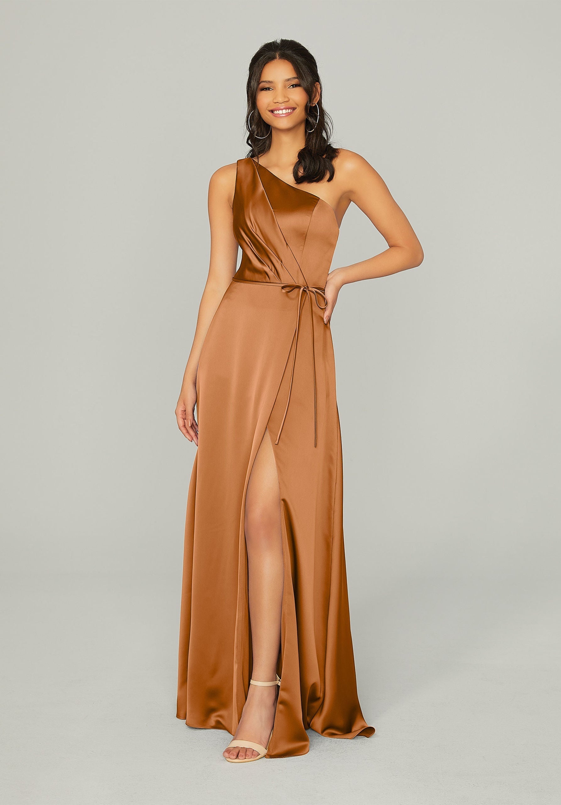 Formal Dresses A Line Long Pleated Formal Dress MGNY Madeline Gardner New York 21754 Bronze
