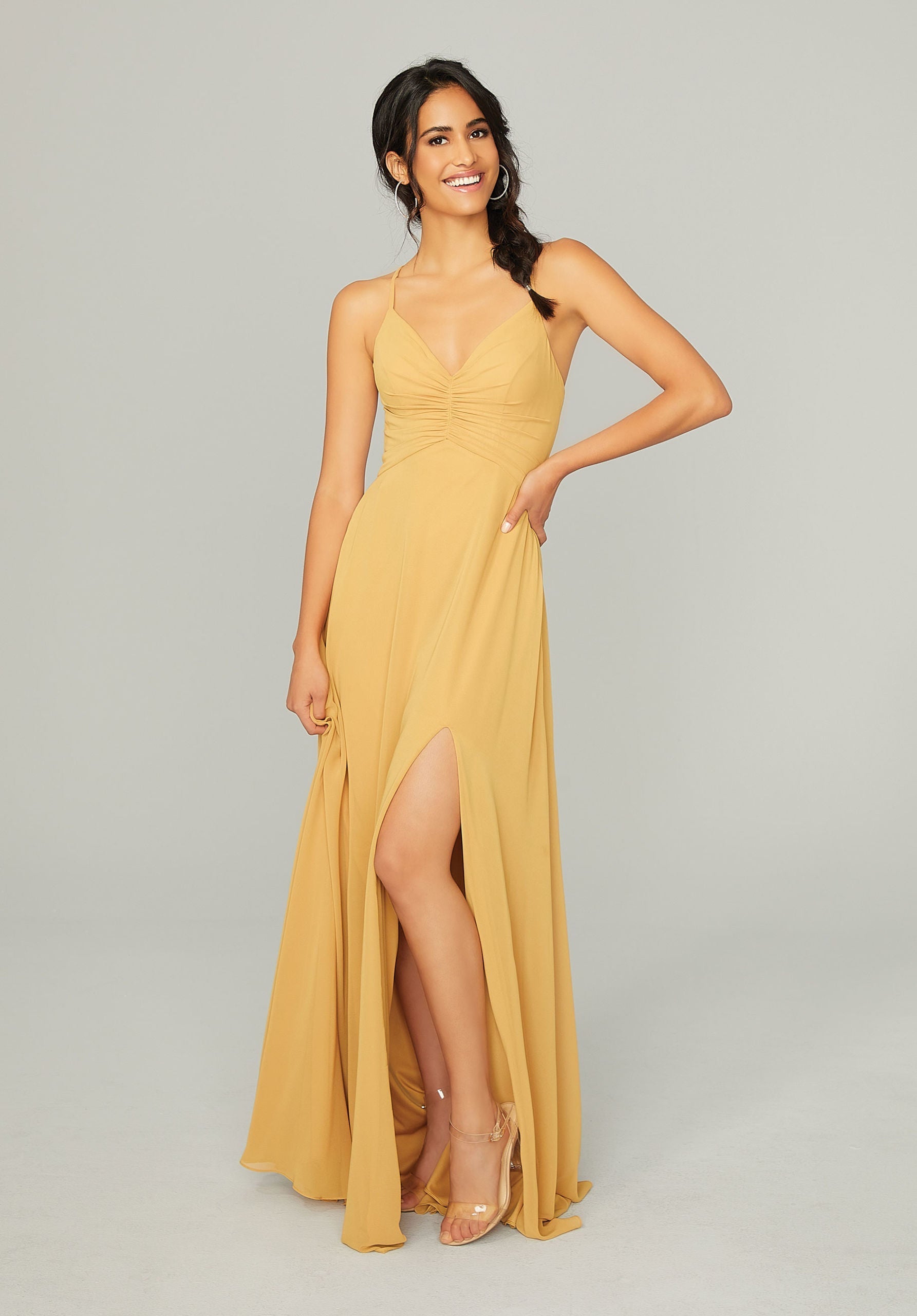 Formal Dresses Slit Long A Line Formal Dress MGNY Madeline Gardner New York 21755 Saffron
