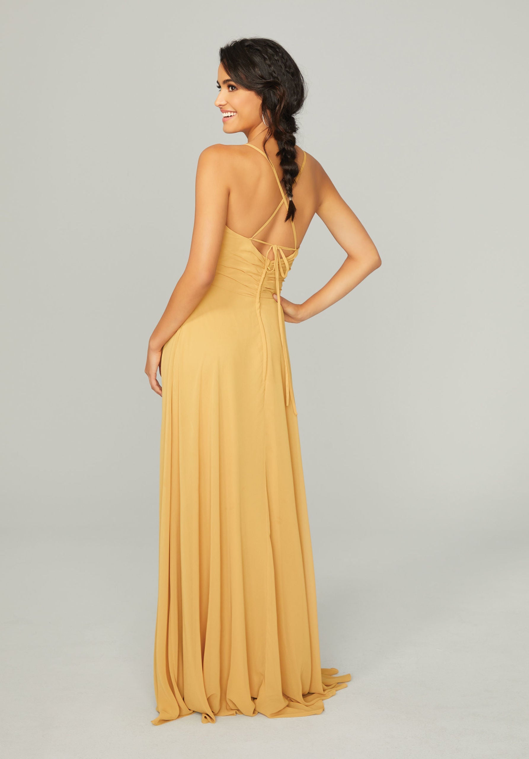Formal Dresses Slit Long A Line Formal Dress MGNY Madeline Gardner New York 21755 Saffron